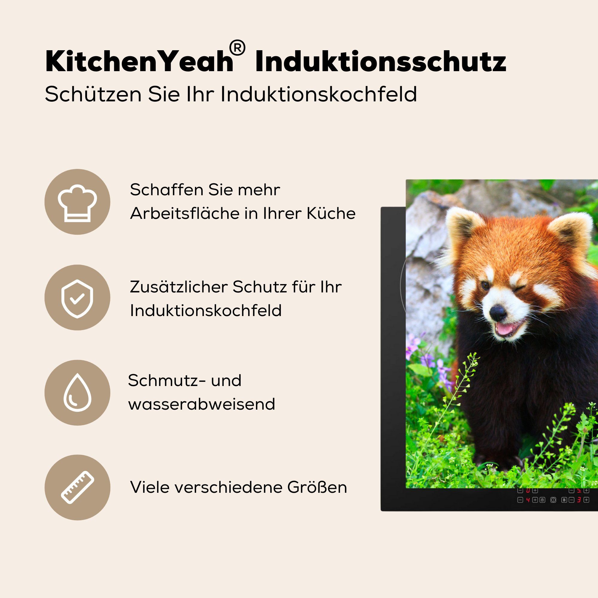 Arbeitsplatte Gras, küche Ceranfeldabdeckung, Vinyl, Roter Herdblende-/Abdeckplatte - für MuchoWow Grün - cm, 83x51 (1 Panda tlg),