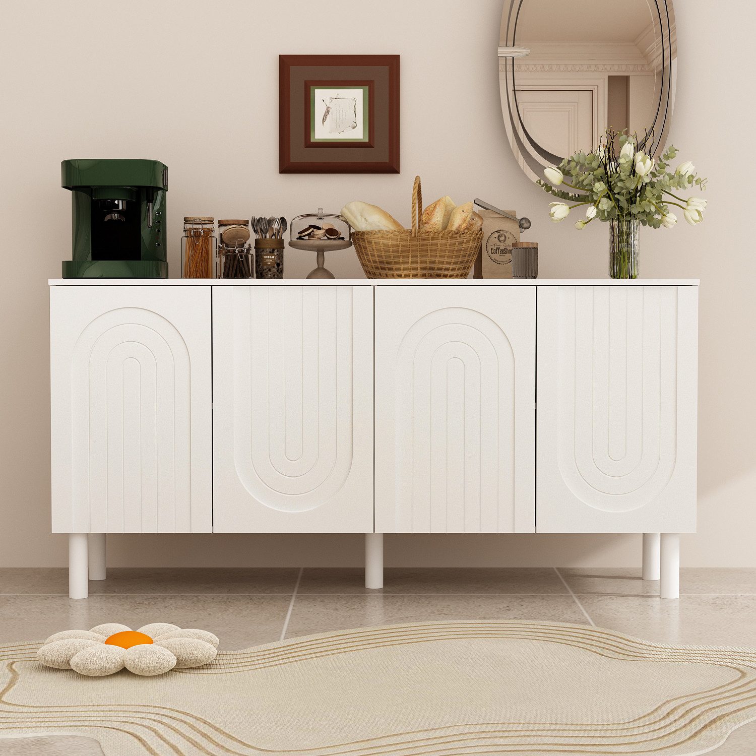 FUFU&GAGA Sideboard mit 5 Massivholzbeinen, Weiß günstig online kaufen