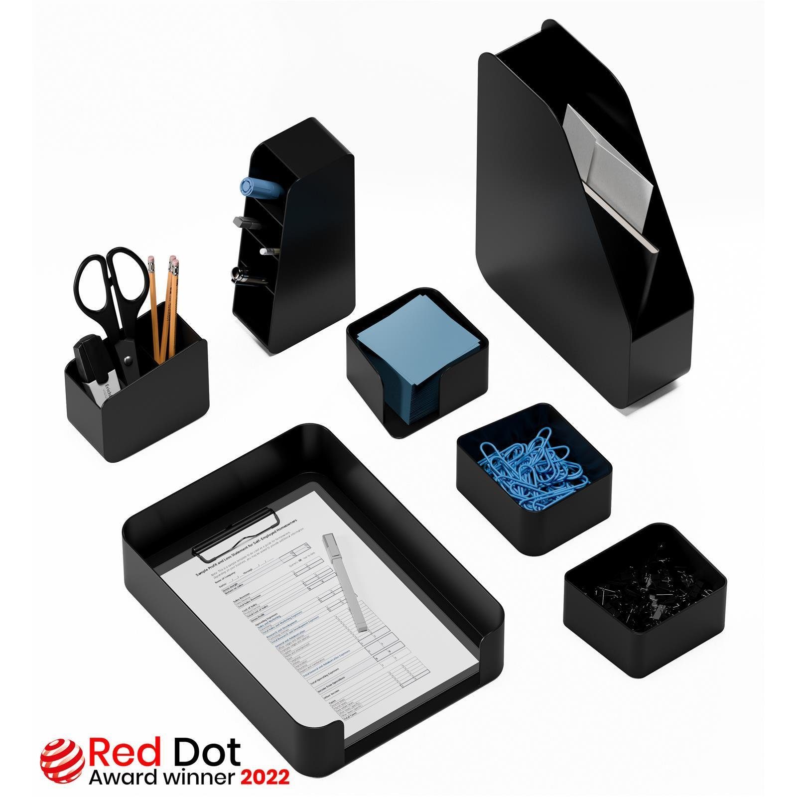Organizer Schwarz, Design Bürobedarf, Desktop-Set, Stiftehalter Ablage (Premium Dokumentenhalter aus recyceltem Material)