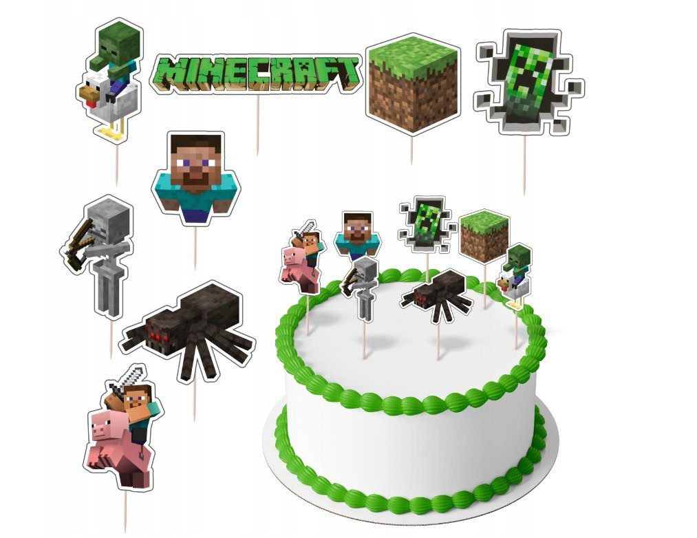 Festivalartikel Tortenstecker Minecraft Set Topper 8 Stück Geburtstagskuchen Topper NEU!