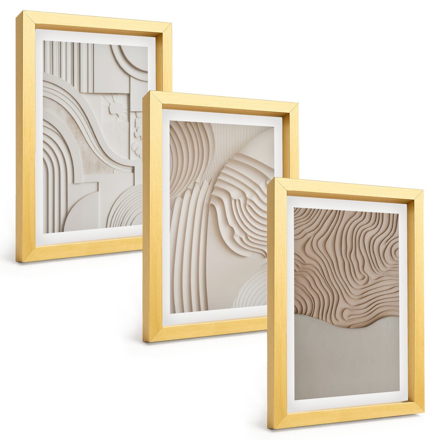 Tulup Mehrteilige Bilder Abstrakte Muster Wandbilder mit Rahmen in Beige und Weiß, Abstrakte Muster Beige, Weiß, Braun