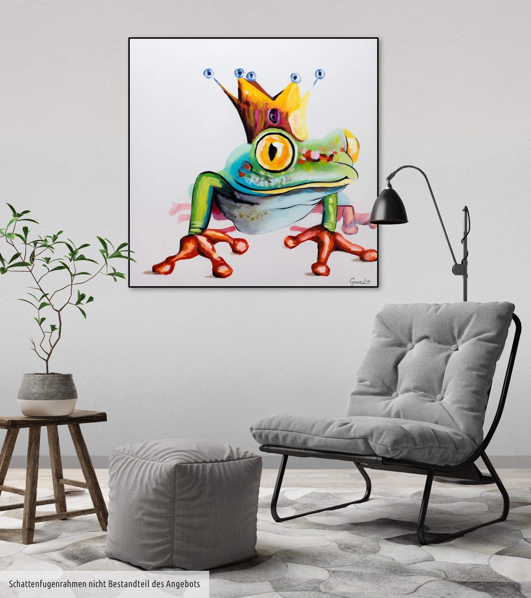 Wohnzimmer KUNSTLOFT 100% Froschkönig cm, 80x80 Wandbild HANDGEMALT Gemälde Leinwandbild