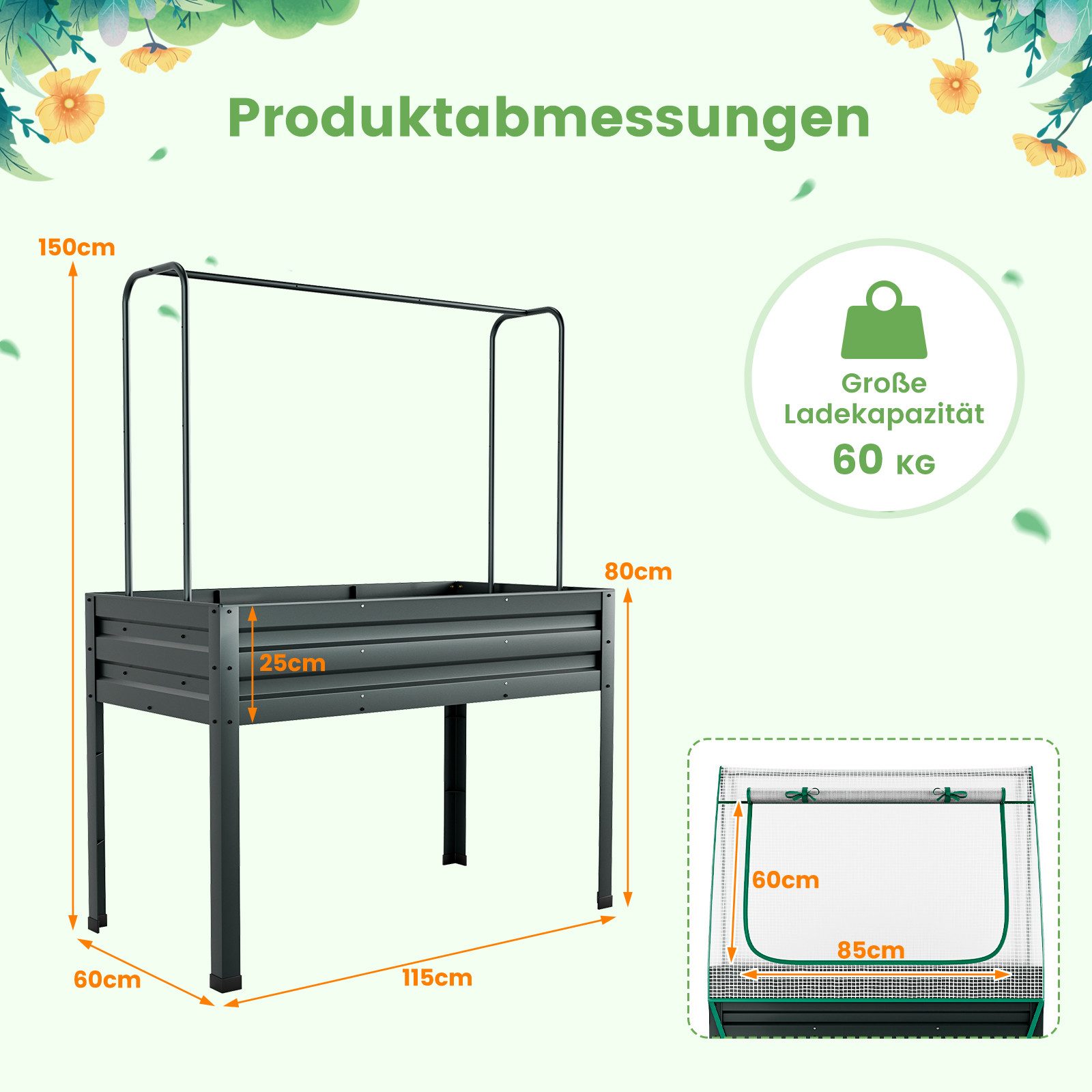 COSTWAY Hochbeet (1 St), mit Abdeckung &...