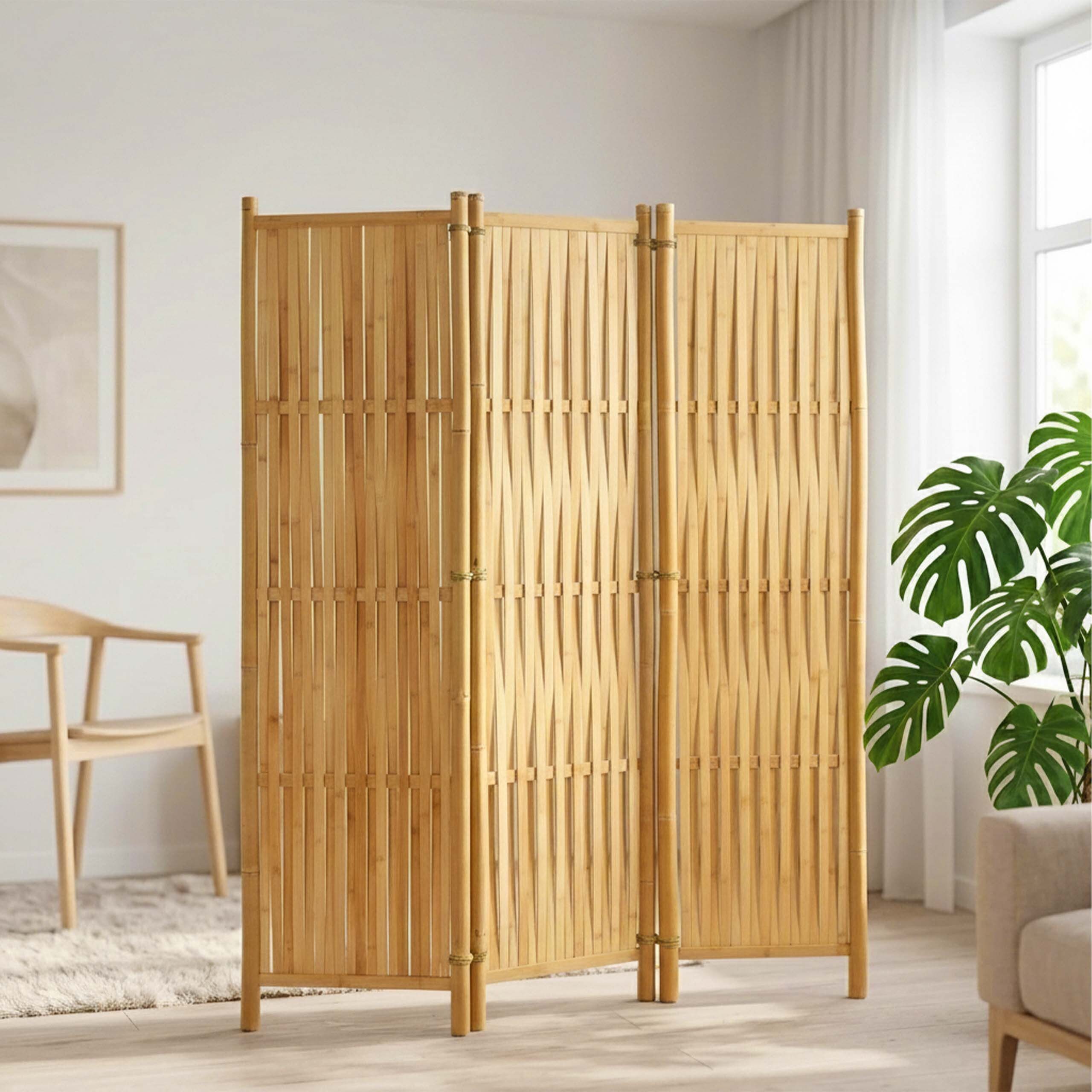 relaxdays Paravent Bambus Paravent 3-teilig (3 St) – Bild 2 von 5