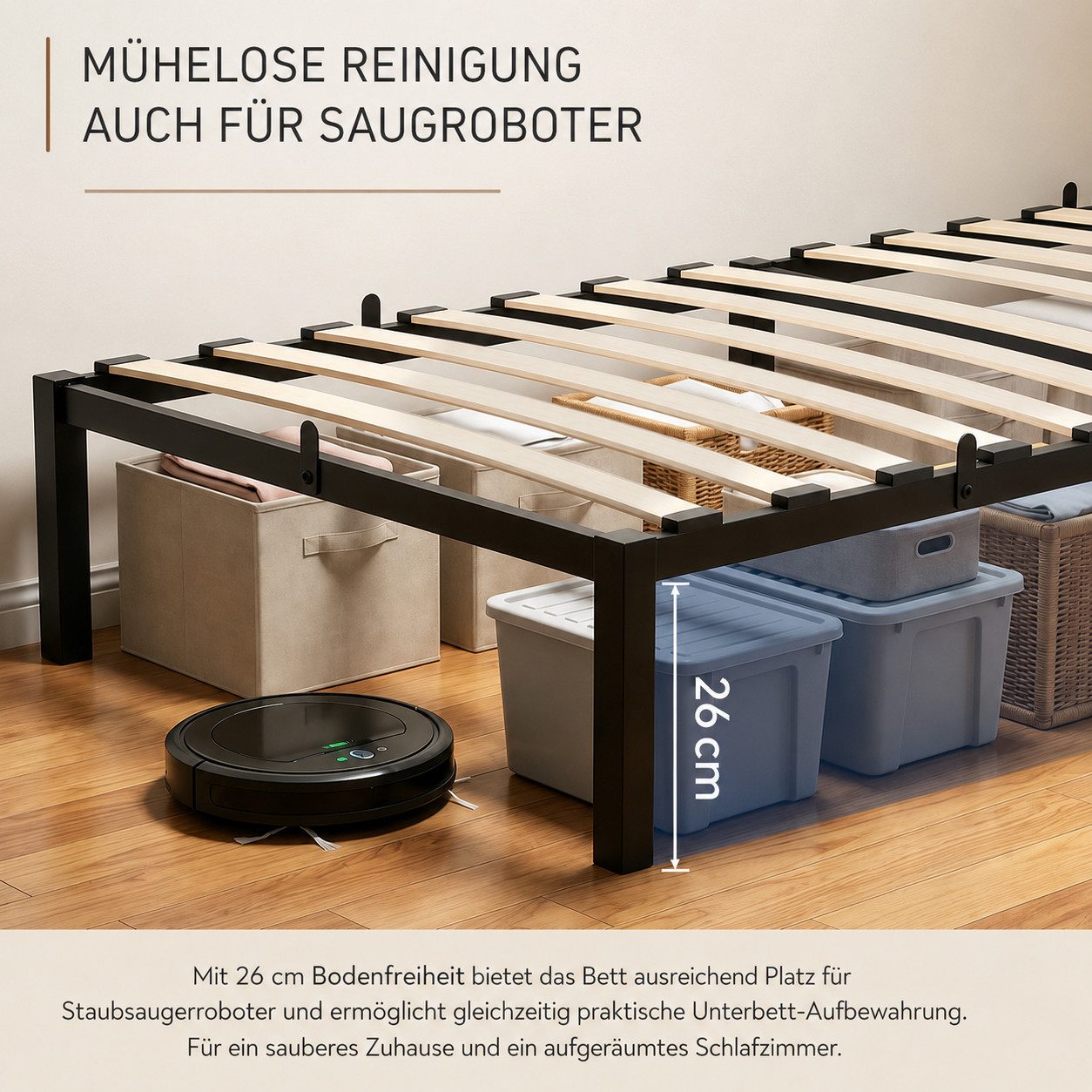 GLIESE POWER Einzelbett Bettgestell 90x200 cm – stabil, 160 kg, Holzlatten & Matratzenstopper (Metallbettgestell), mit Holzlatten, Leise, bodenschonende Pads