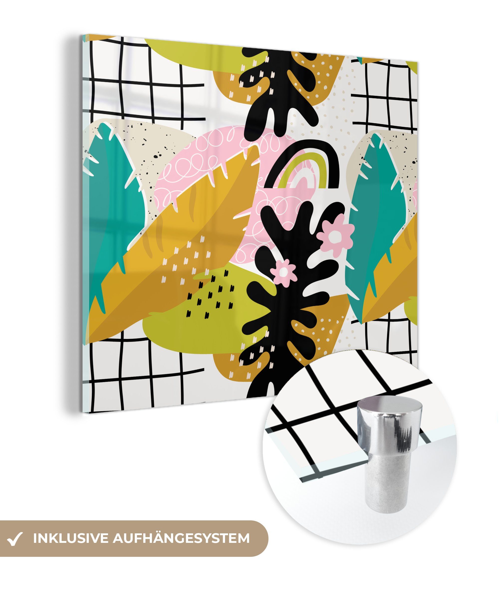 MuchoWow Acrylglasbild Blatt - Dschungel - Muster, (1 St), Glasbilder - Bilder auf Glas Wandbild - Foto auf Glas - Wanddekoration | Bilder