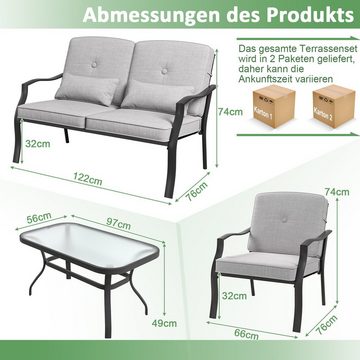 COSTWAY Gartenlounge-Set, (4-tlg), inkl. 2 Stühlen, Bank & Tisch