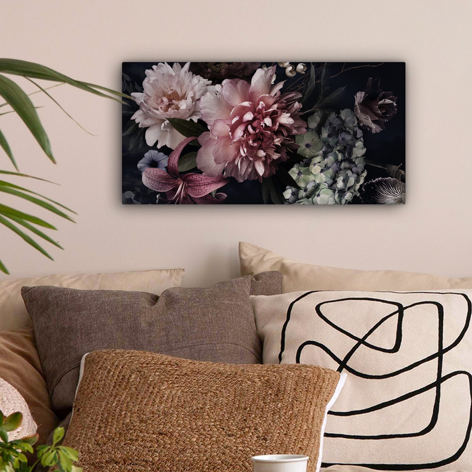 OneMillionCanvasses® Leinwandbild Panorama Blumen - Vintage - Pastell - Ros günstig online kaufen