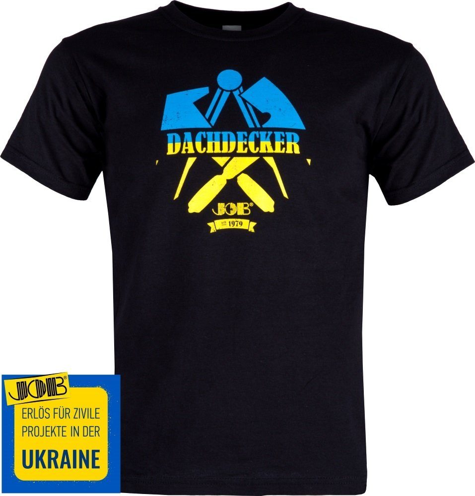 Print-Shirt Workwear T-Shirt DACHDECKER Rundhals Baumwolle Schwarz