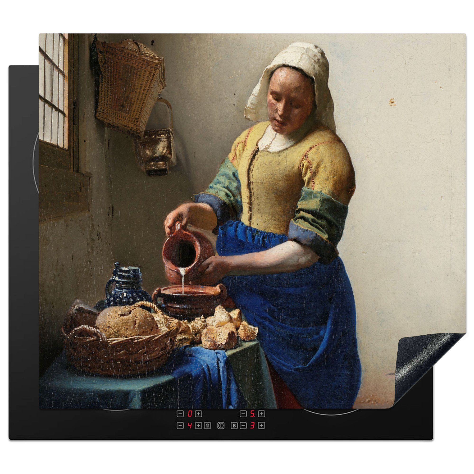 MuchoWow Herdblende-/Abdeckplatte Das Milchmädchen - Gemälde von Johannes Vermeer, Vinyl, (1 tlg), 59x52 cm, Ceranfeldabdeckung für die küche, Induktionsmatte