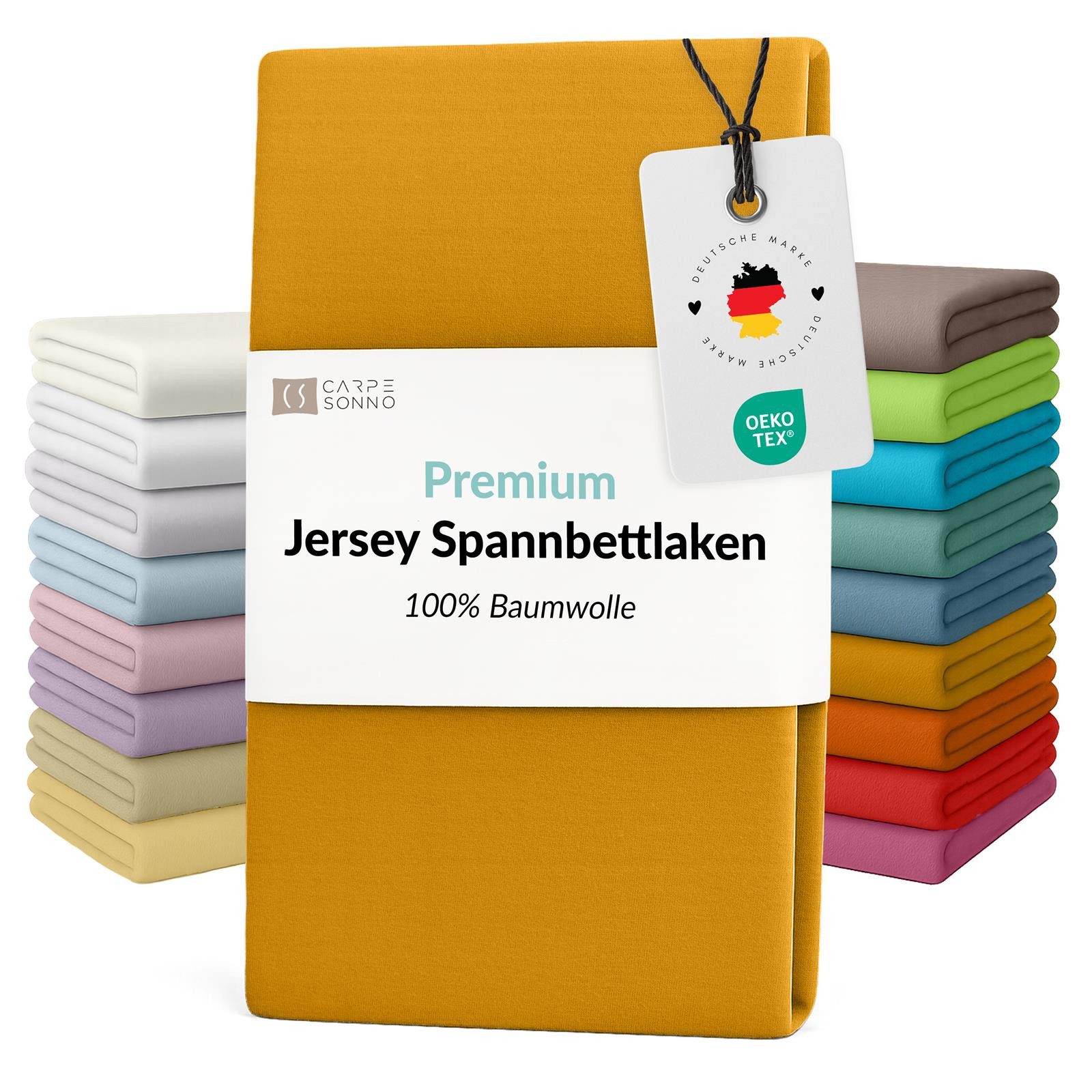 Carpe Sonno Spannbettlaken Jersey Bettlaken 90x200 100x200 140x200 160x200 180x200 200x200 & x220, Jersey, Gummizug: rundum, (1 Stück), Für Matratzen bis 25cm Höhe - 100% Baumwolle - MADE IN EU - OEKO-TEX®