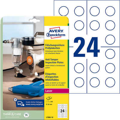 Avery Zweckform Etiketten AVERY Zweckform L7806-10 Prüfplaketten L7806-10 weiß 30,0 x 30,0 mm