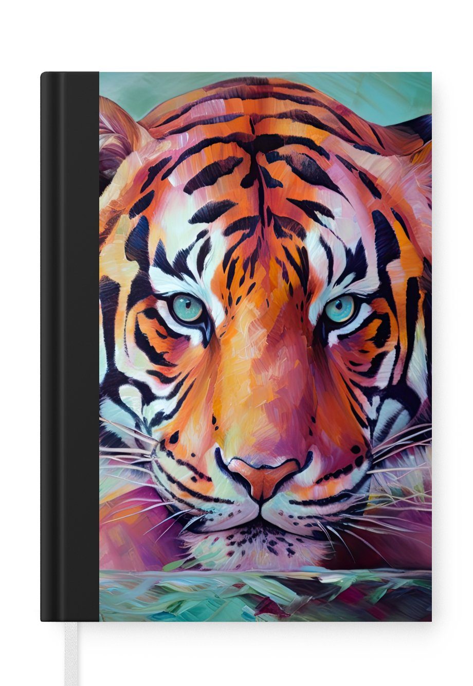 MuchoWow Notizbuch Tiger - Ölfarbe - Tiere - Kunst, Journal, Merkzettel, Tagebuch, Notizheft, A5, 98 Seiten, Haushaltsbuch