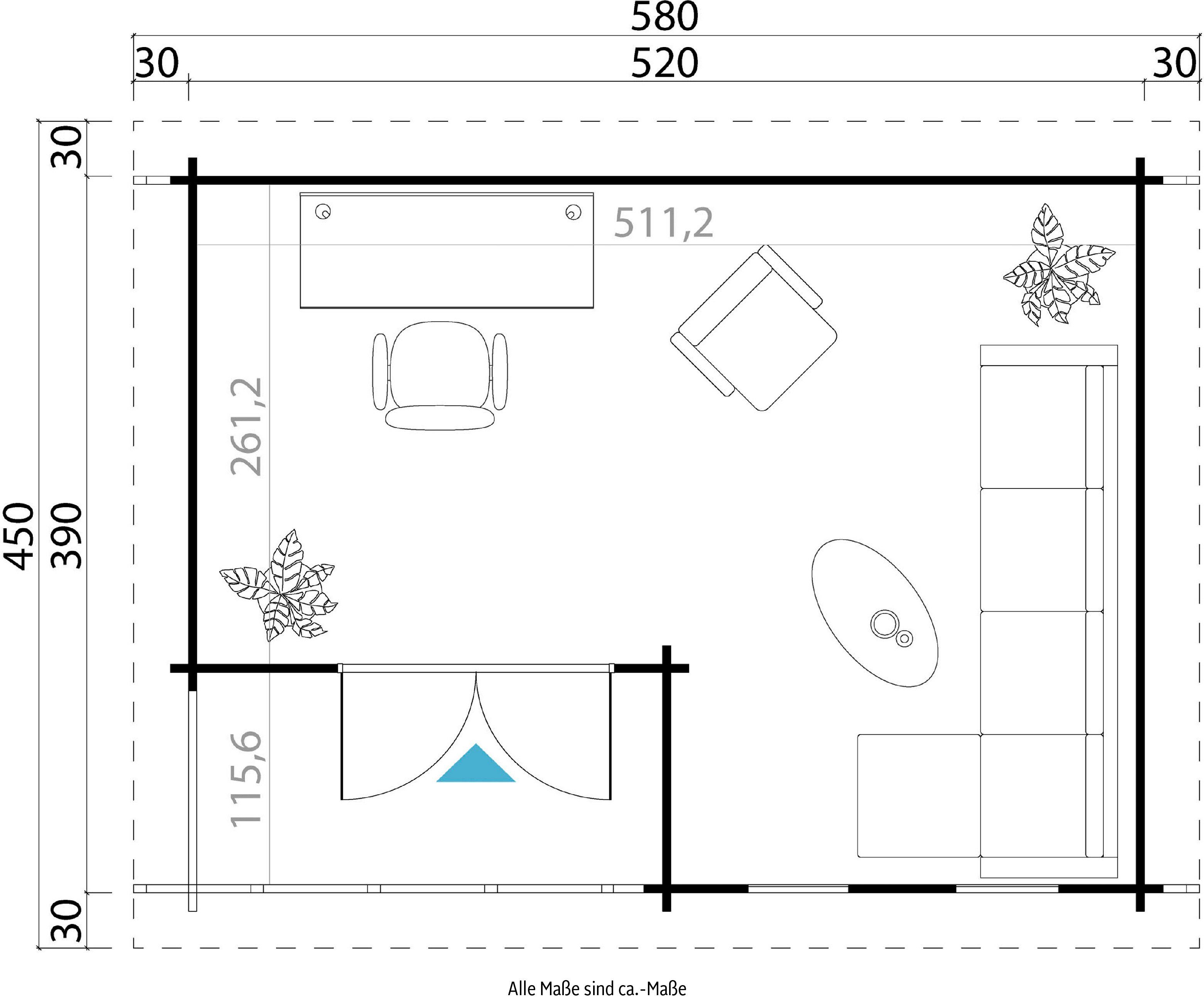 Gartenhaus BxT: Fussbodenbretter LASITA ORKNEY, MAJA verlegen) 580x450 carbongrau zum cm, inkl. (Set,