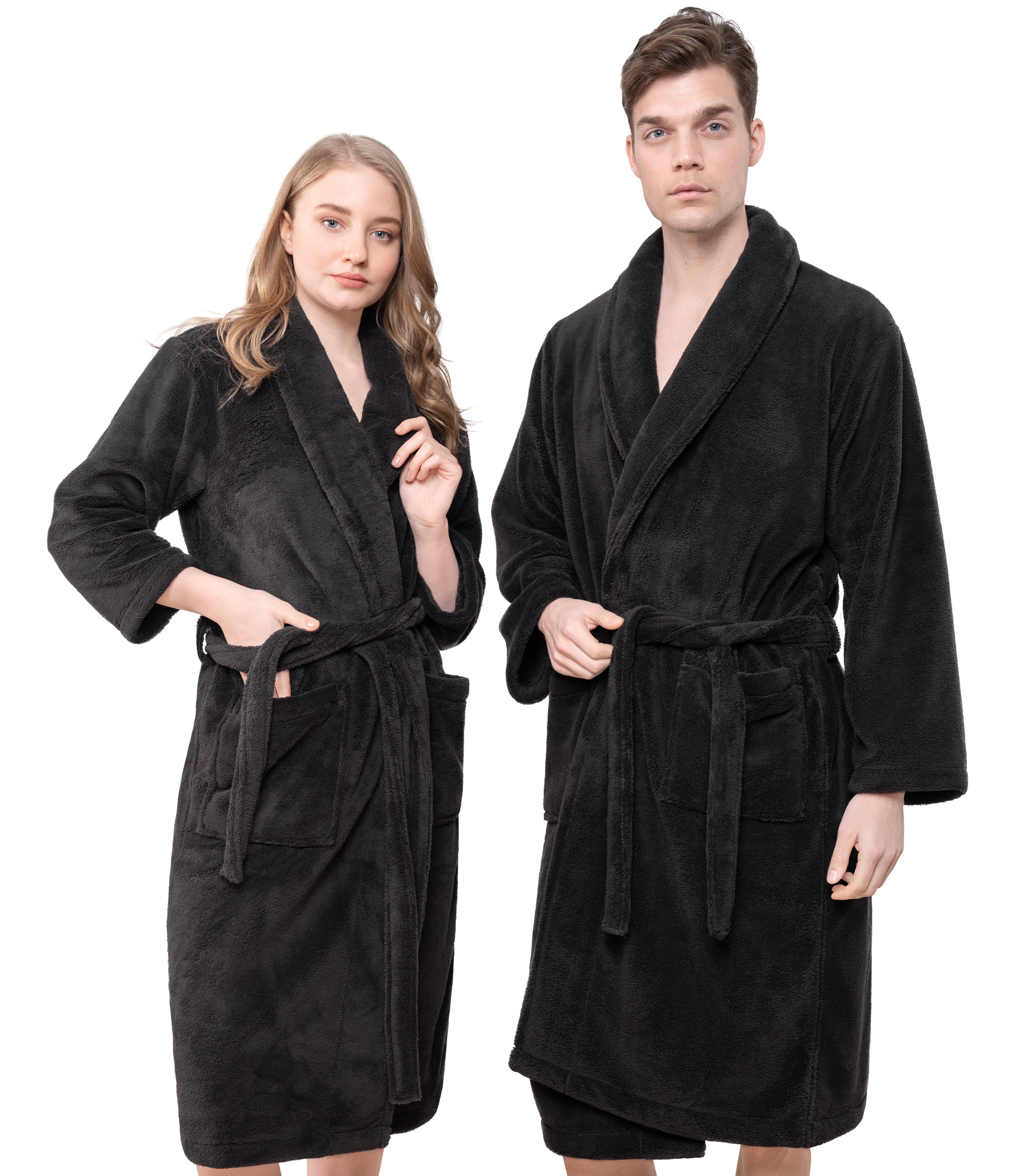 HAMMETEX Bademantel Bademantel unisex, ultraweicher & flauschiger Fleecemantel, Langform, Fleece, Schalkragen, Gürtel, ideal für Sauna & Spa, Hotelbademantel, Morgenmantel