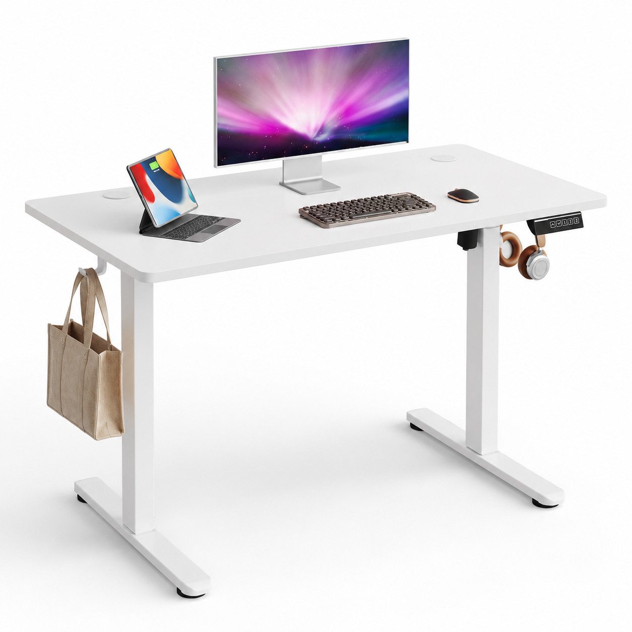 DEVAISE Schreibtisch Höhenverstellbarer Schreibtisch elektrisch 100×60 cm (Höhenverstellung 72–118 cm, Memory-Funktion für 3 Höhen, leise <50 dB, Durchgehende Tischplatte), Höhenverstellbarer Schreibtisch mit durchgehender Tischplatte