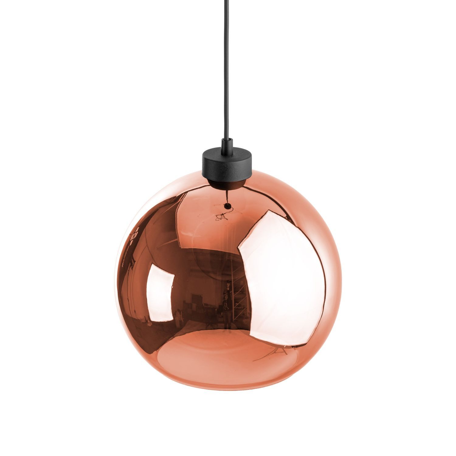 Licht-Erlebnisse Pendelleuchte ZAKARIYA, ohne Leuchtmittel, Glas E27 Ø 25 cm H: max. 100 cm in Schwarz Kupfer Kugel Schirm Modern