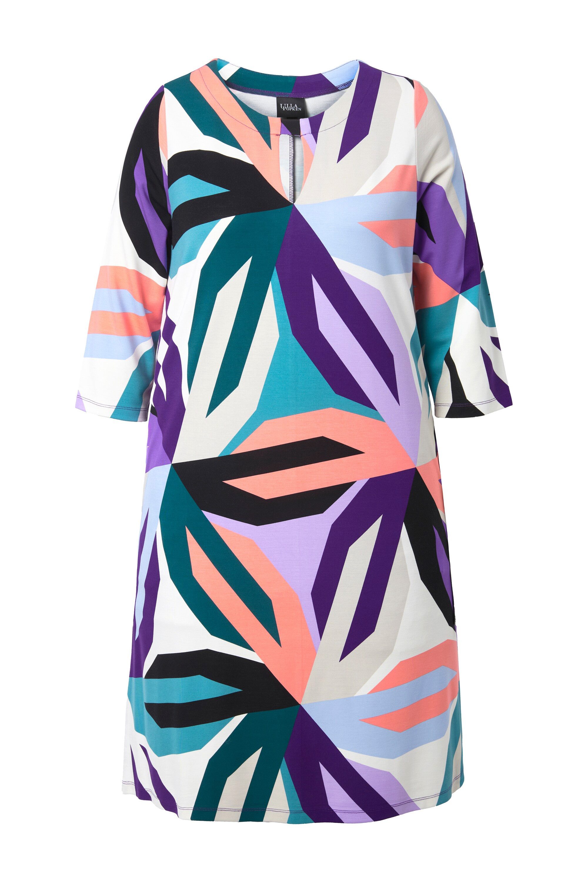 Ulla Popken Maxikleid Punto-Kleid grafischer Blumen-Druck Rundhals günstig online kaufen