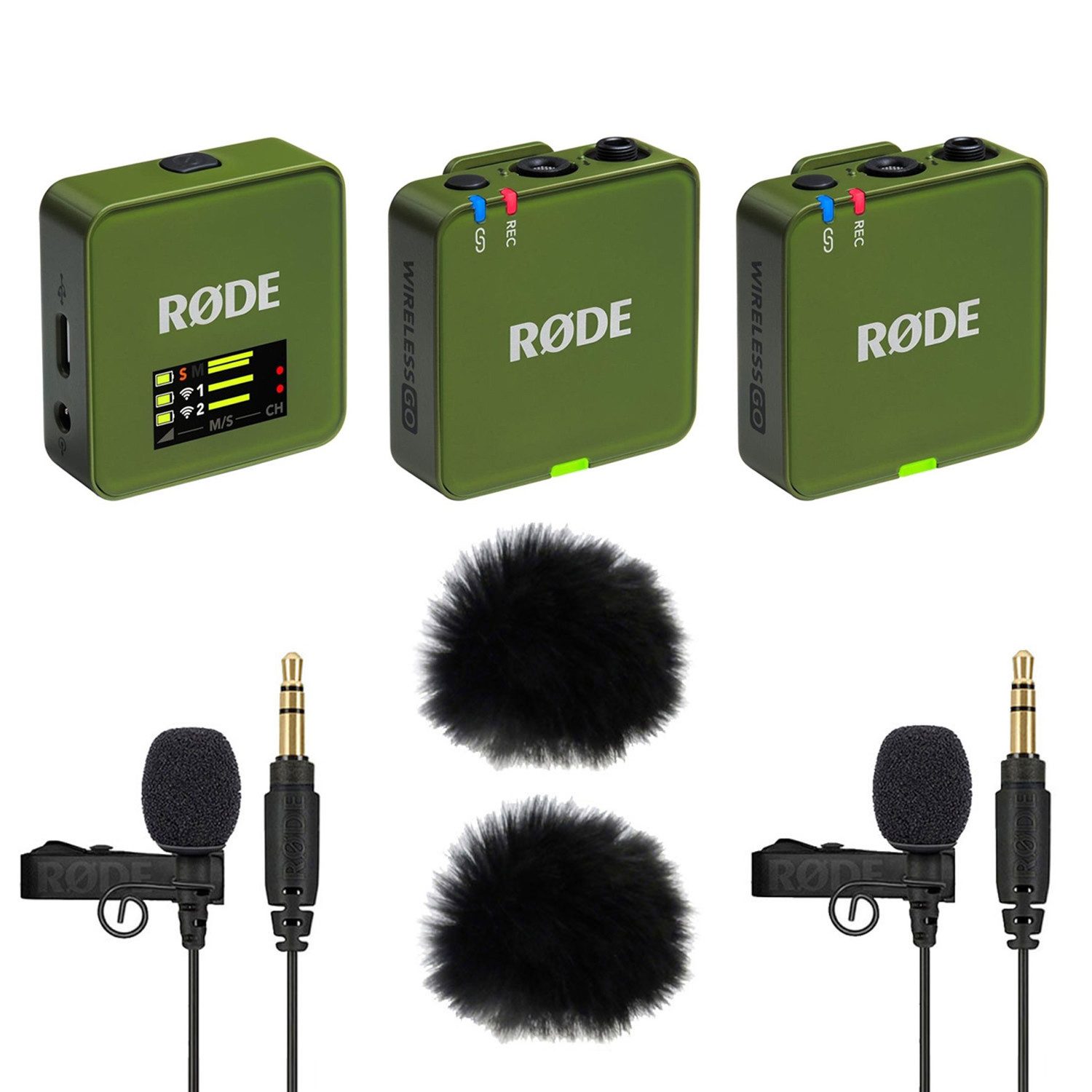 RØDE Rode Wireless GO Gen 3 Moss Khaki mit 2x Lavalier GO und 2x WS05 Digitales Aufnahmegerät (Vorteils-Set mit 2x Lavalier Go Mikrofon und Windschutz)