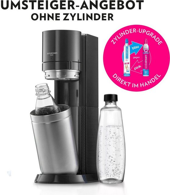 SodaStream Wassersprudler DUO, (Set, 3-tlg), Umsteiger,+Glasflasche,Kunststoffflasche, KEIN CO2-Zylinder