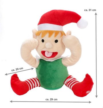 Bubble-Store Weihnachtsfigur Lustige Weihnachtsfigur mit Bewegung und Ton, spielt auf Knopfdruck (Elf mit rausgestreckter Wackelzunge, während die Hände vor die Augen und zurück gehen), Weihnachtself Figur mit Jingle Bells Musik