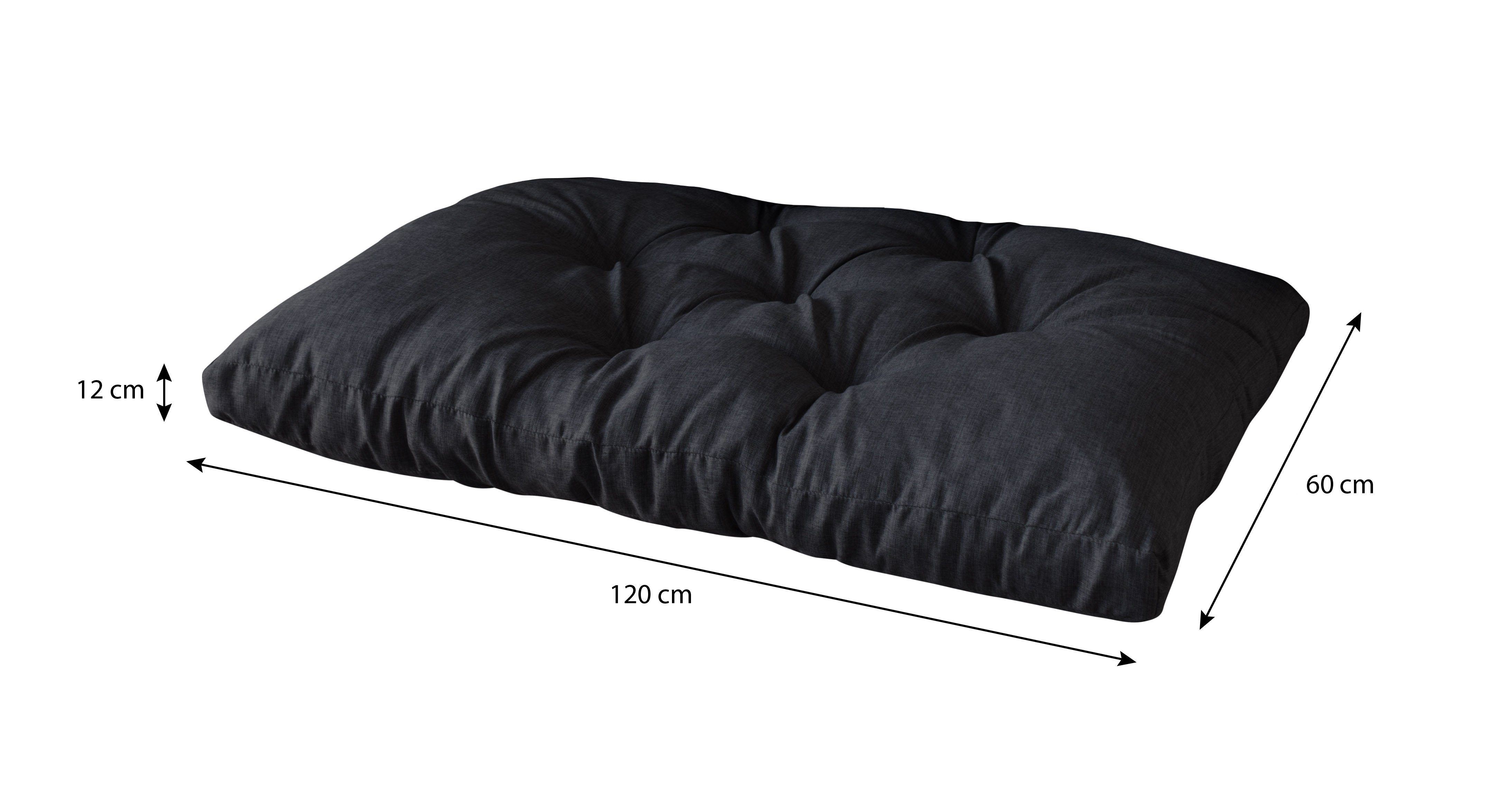 sunnypillow Sitzkissen Palettenkissen gesteppt Sitzkissen 120 x 60 x 12 cm, Schwarz