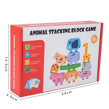 SOTOR Stapelspielzeug für 3 + Jahre altes Mädchen Junge -Stacking Spielzeug, (Montessori Spielzeug, Kinder Vorschule Lernspielzeug Feinmotorik Lernspiele), 10pcs Hölzerne Stapelblöcke mit 10 Karten