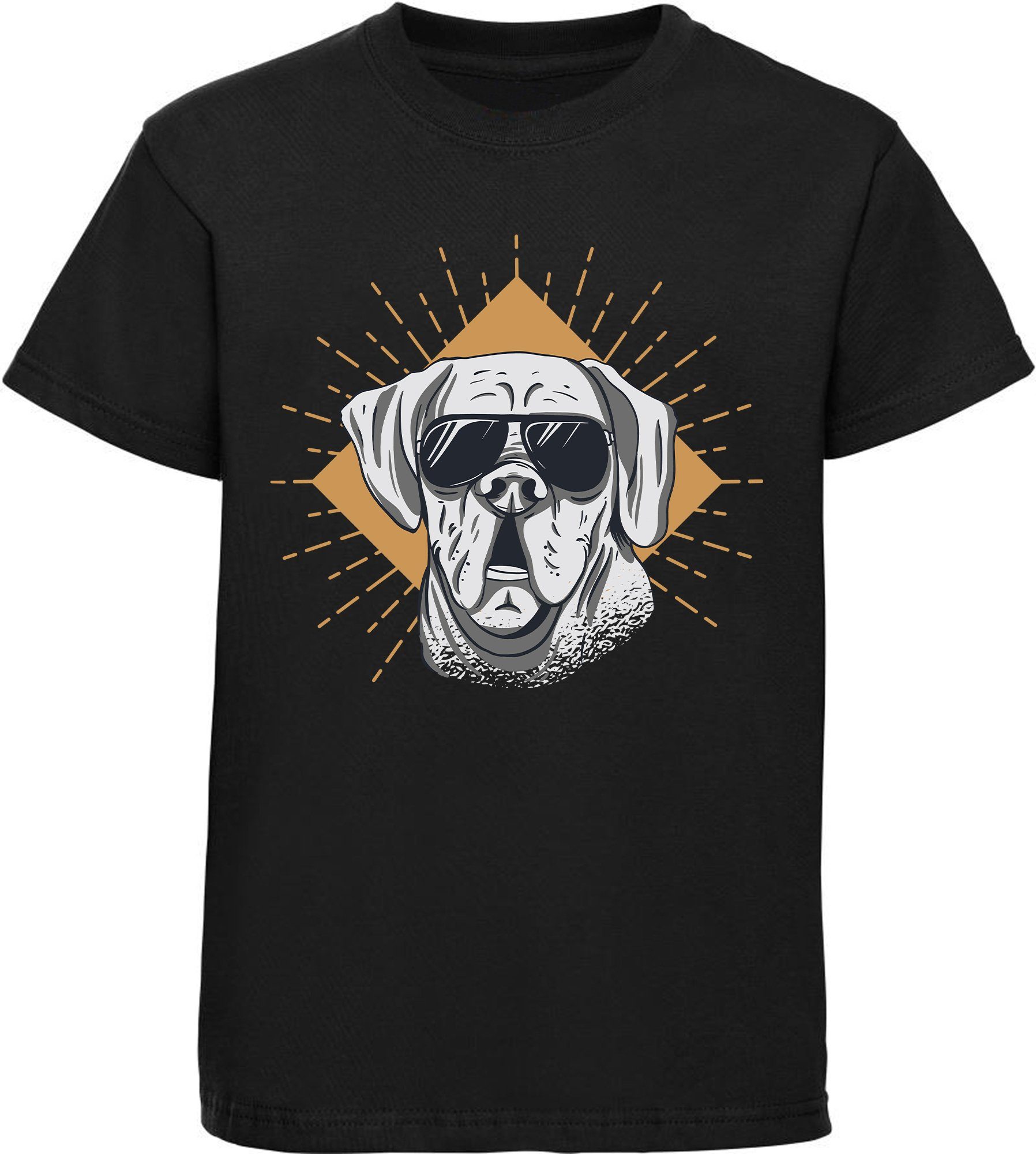 MyDesign24 Print-Shirt bedrucktes Kinder Hunde T-Shirt - Cooler Hund mit Sonnenbrille Baumwollshirt mit Aufdruck, i224 schwarz