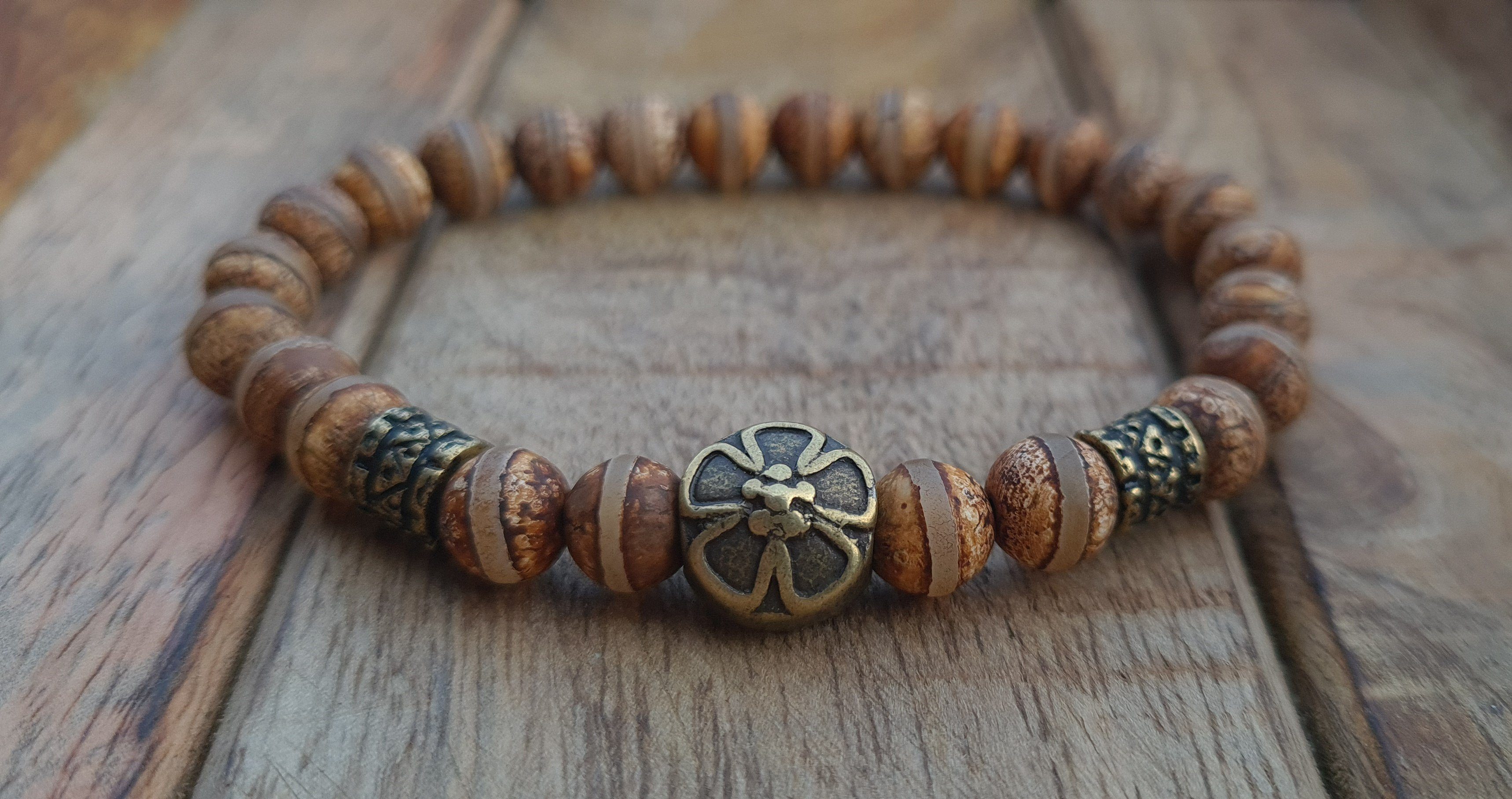 NAHLE Armband Tibet Achat Wikinger 8mm Naturstein Perlenarmband, handmade, günstig online kaufen