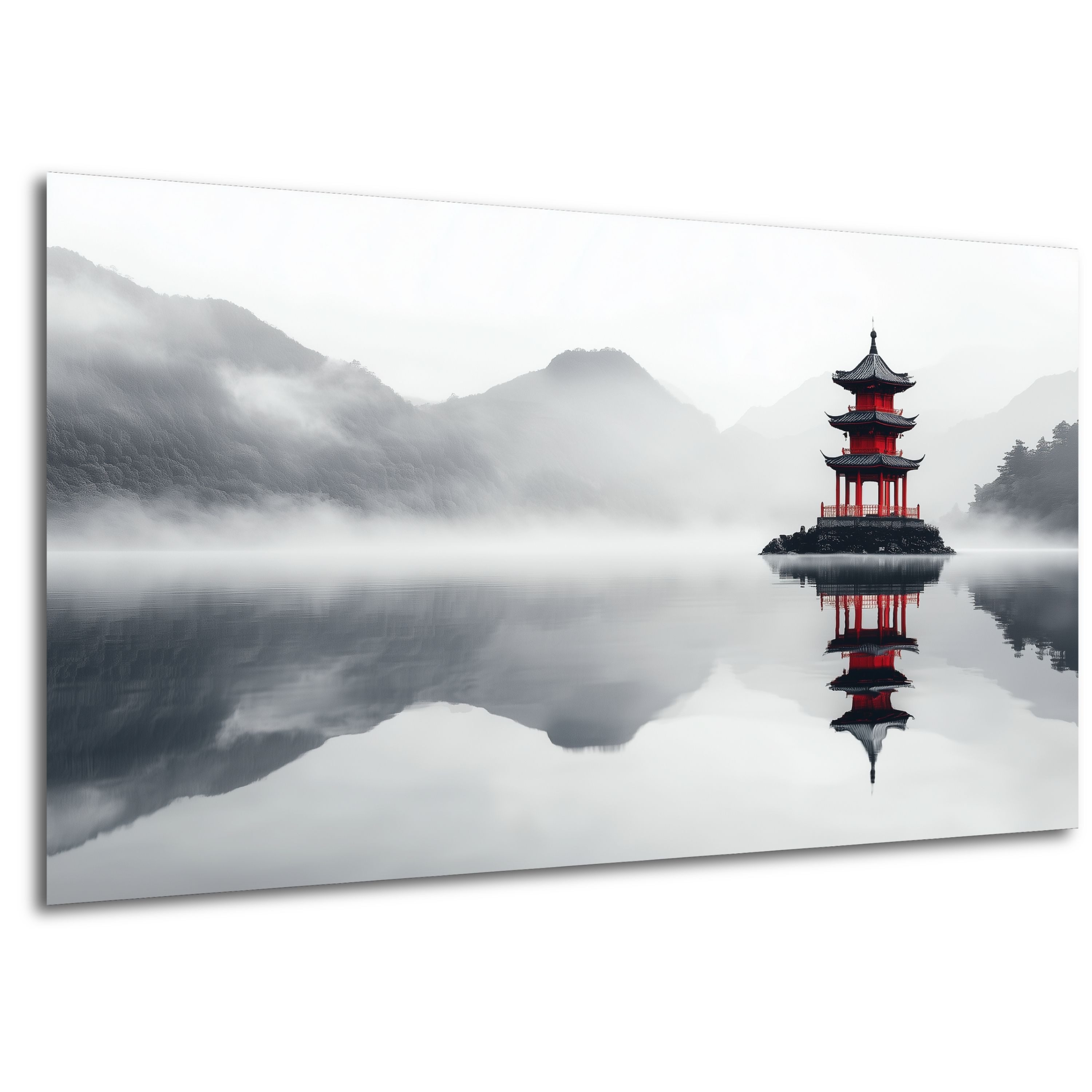 DARO Design Leinwandbild Modern Abstrakt Wandbilder XXL Wandbild Wand Deko Leinwand Bilder, (roter chinesischer Tempel - Bild Groß Wohnzimmer Schlafzimmer Küche Esszimmer Einteilig Querformat Fotodruck Leinwände Wanddeko Abstrakte Kunst Boho), 70x50cm