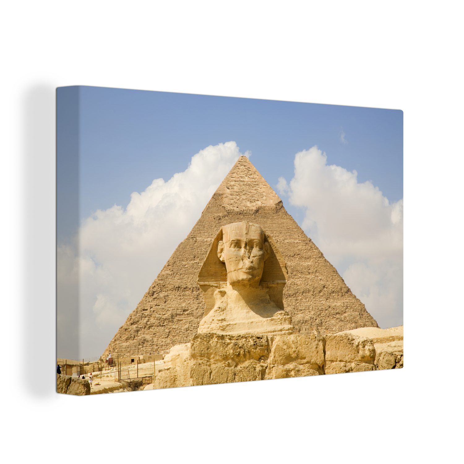 OneMillionCanvasses® Leinwandbild Sphinx vor der großen Pyramide von Gizeh, (1 St), Wandbild Leinwandbilder, Aufhängefertig, Wanddeko, 30x20 cm