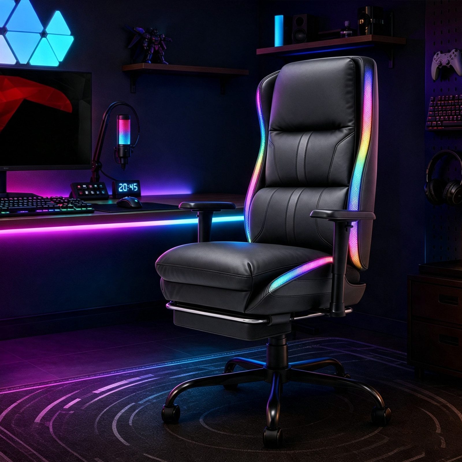 Patbrela Drehstuhl Bürostuhl Chefsessel Ergonomisch mit klappbaren Armlehnen, Gaming-Stuhl höhenverstellbaren Armlehnen, 360° drehbar, Schwarz