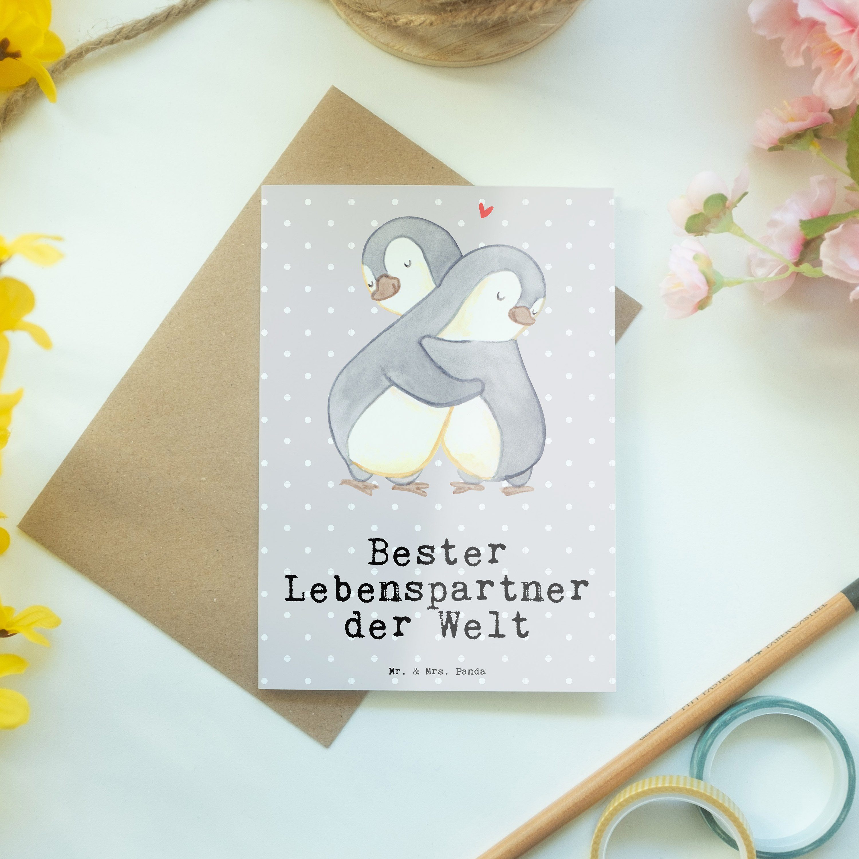 Panda Mr. Gebu Grau - Lebenspartner der Welt & Mrs. Grußkarte Geschenk, Pastell Bester Pinguin -