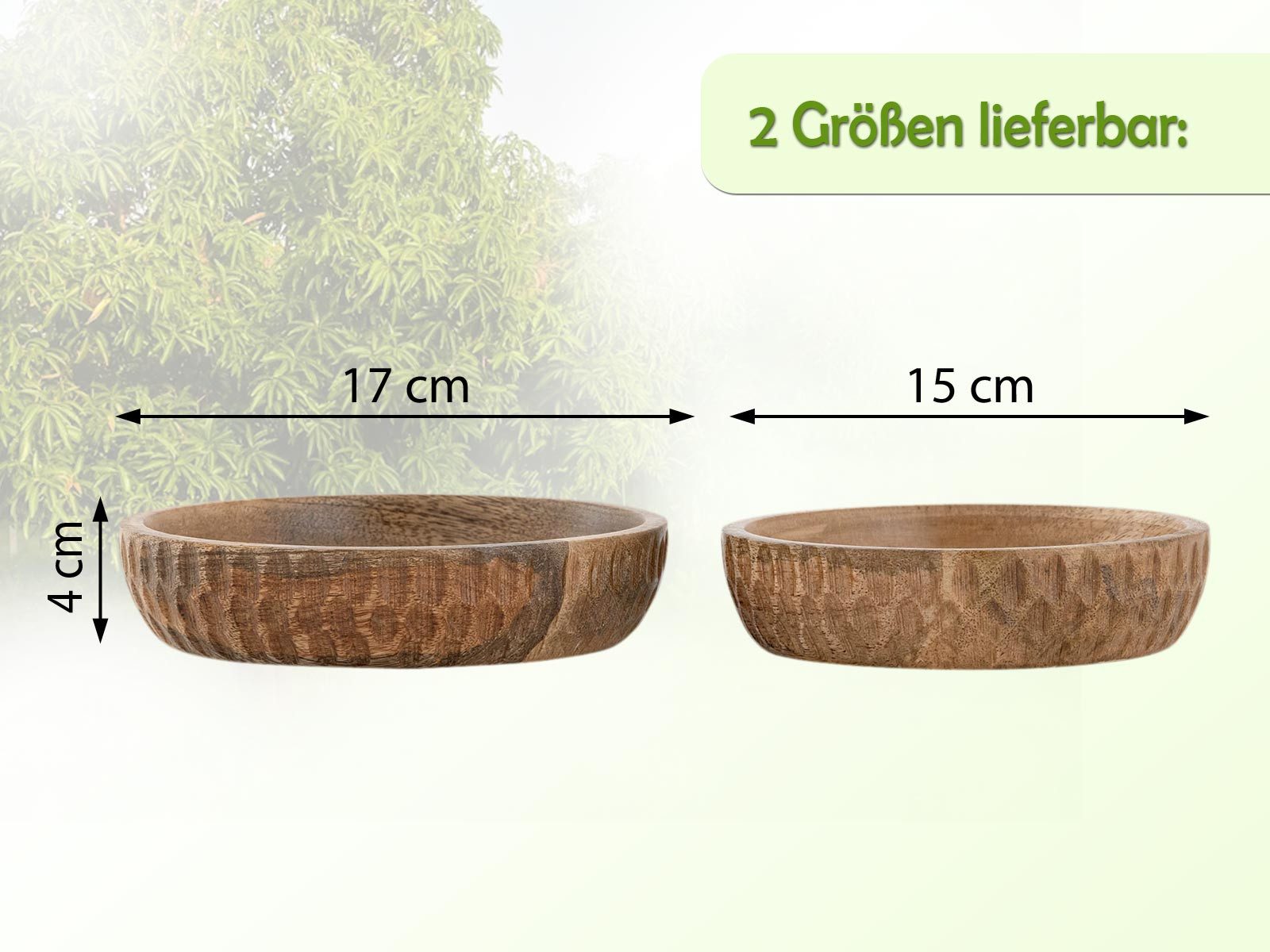 Amagohome Dekoschale Holzschale 2er Set ø15/17cm H4cm Dekoschale rund Mangoholz massiv