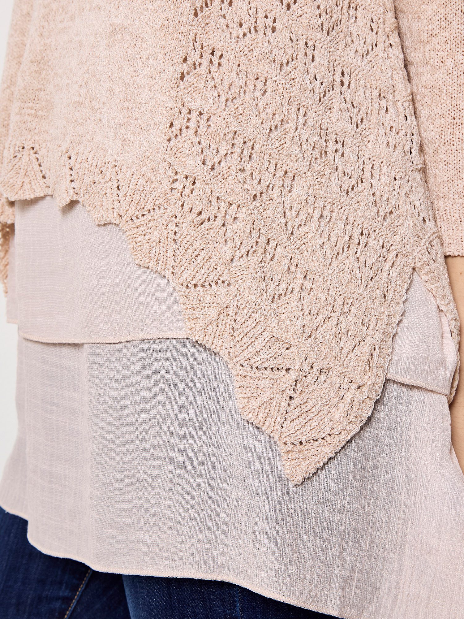 Apricot Spitzenshirt Glänzendes Mesh-Tunika-Oberteil mit strukturierter Oberfläche