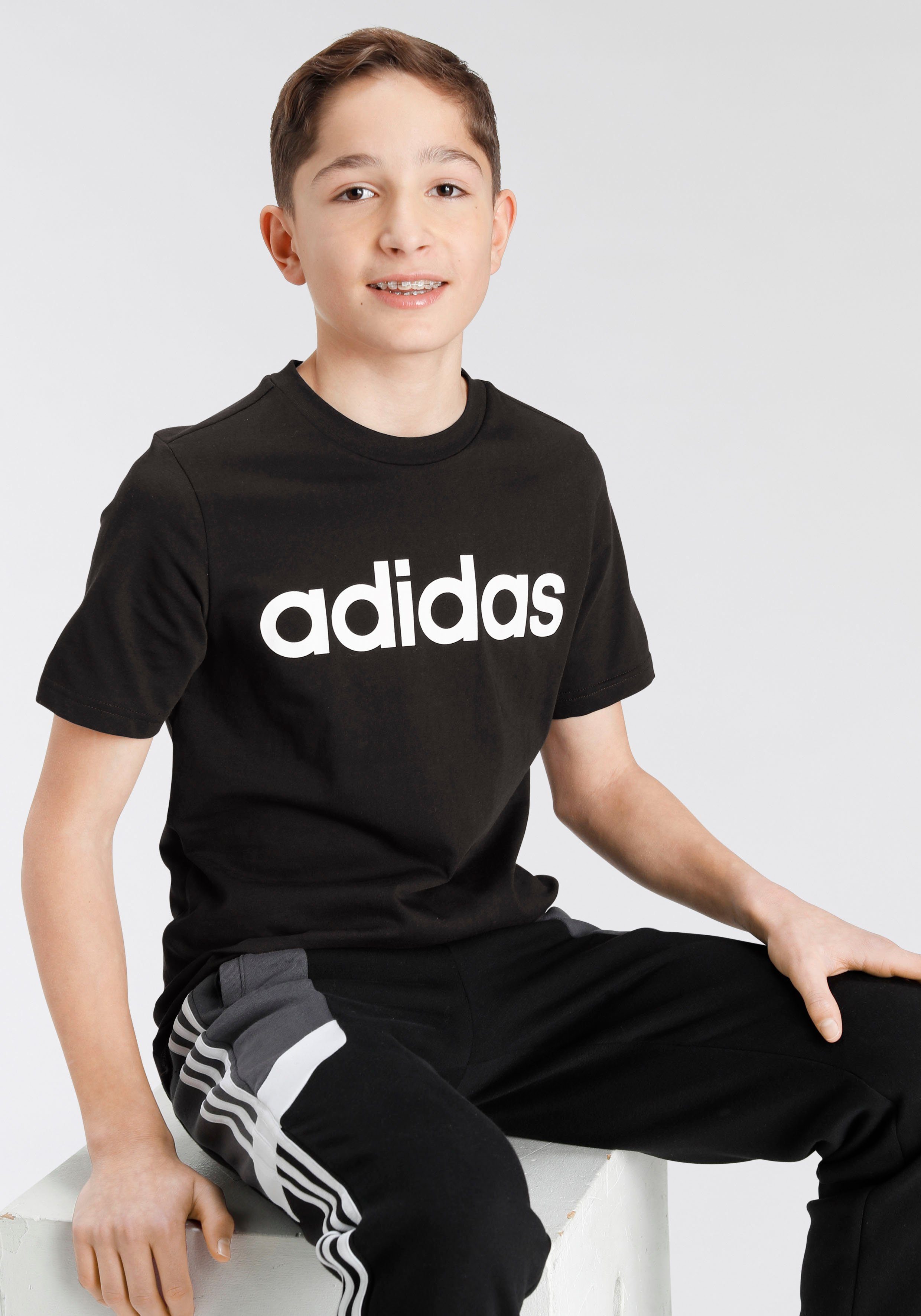 adidas Sportswear LINEAR LOGO COTTON / White Black T-Shirt ESSENTIALS