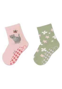 Sterntaler® ABS-Socken ABS-Söckchen Katze + Blumen, 2er-Pack (2-Paar) Rutschesocken - ABS-Socken Gummi - Niedliche Stoppersocken Kinder in Blau oder Rosa - Kindersocken für Jungen und Mädchen - Socken mit Anti-Rutsch-Sohle und Motiven Katze und Blumen