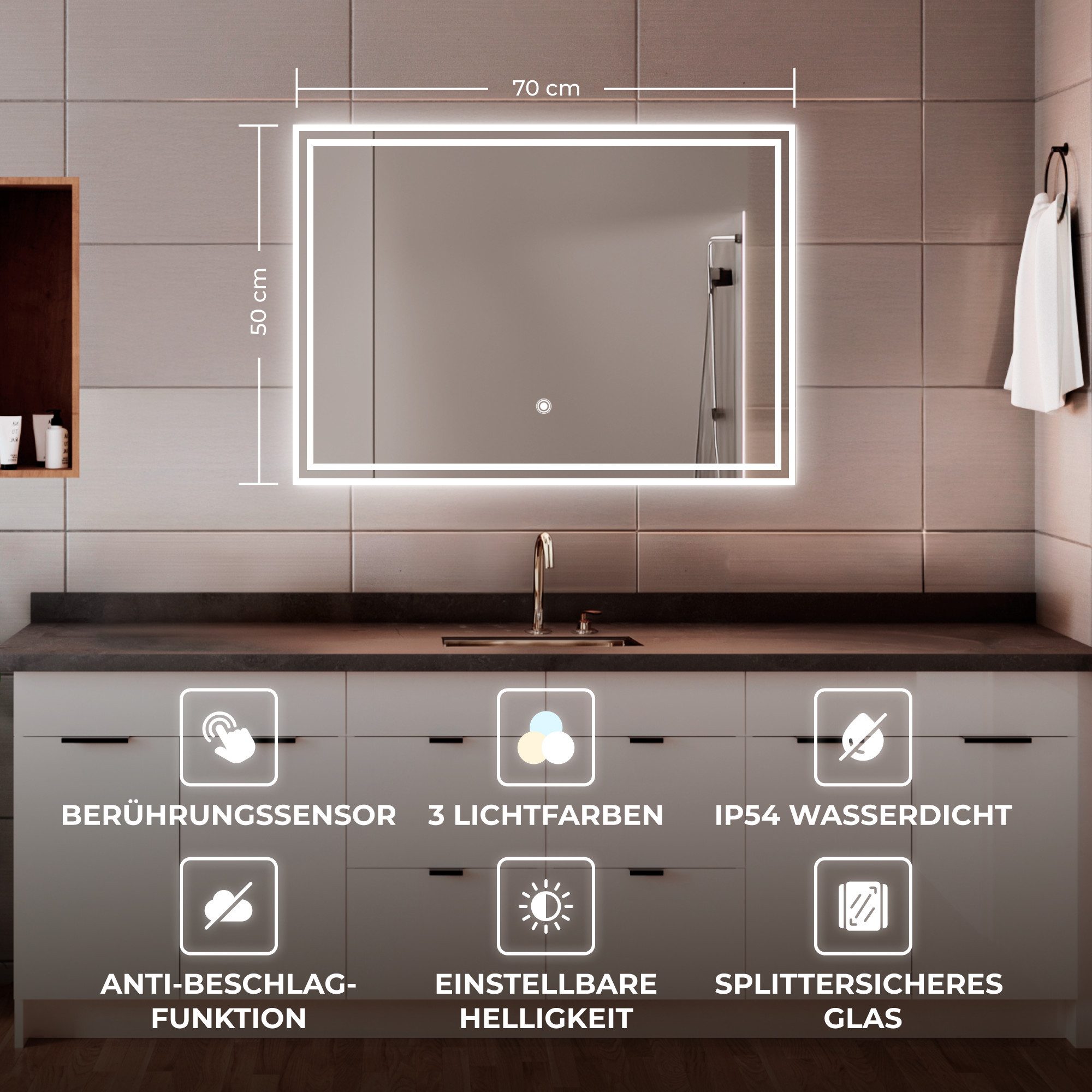 Bringer Badspiegel BRS107, Badezimmerspiegel mit Anti-Beschlag und Speicher günstig online kaufen