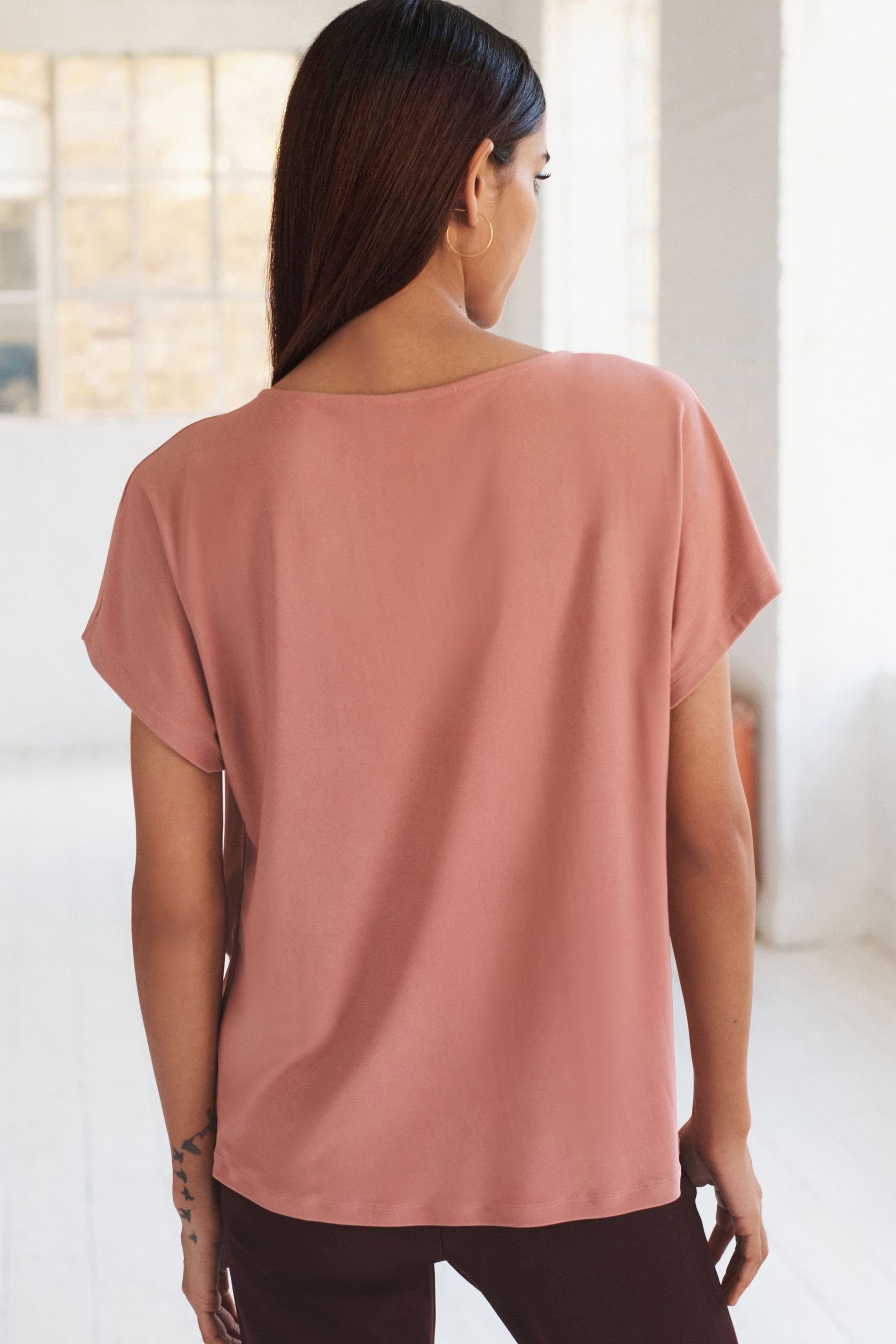 mit plissierter Blush Pink Plisseeshirt Next Front Kurzarmbluse (1-tlg)