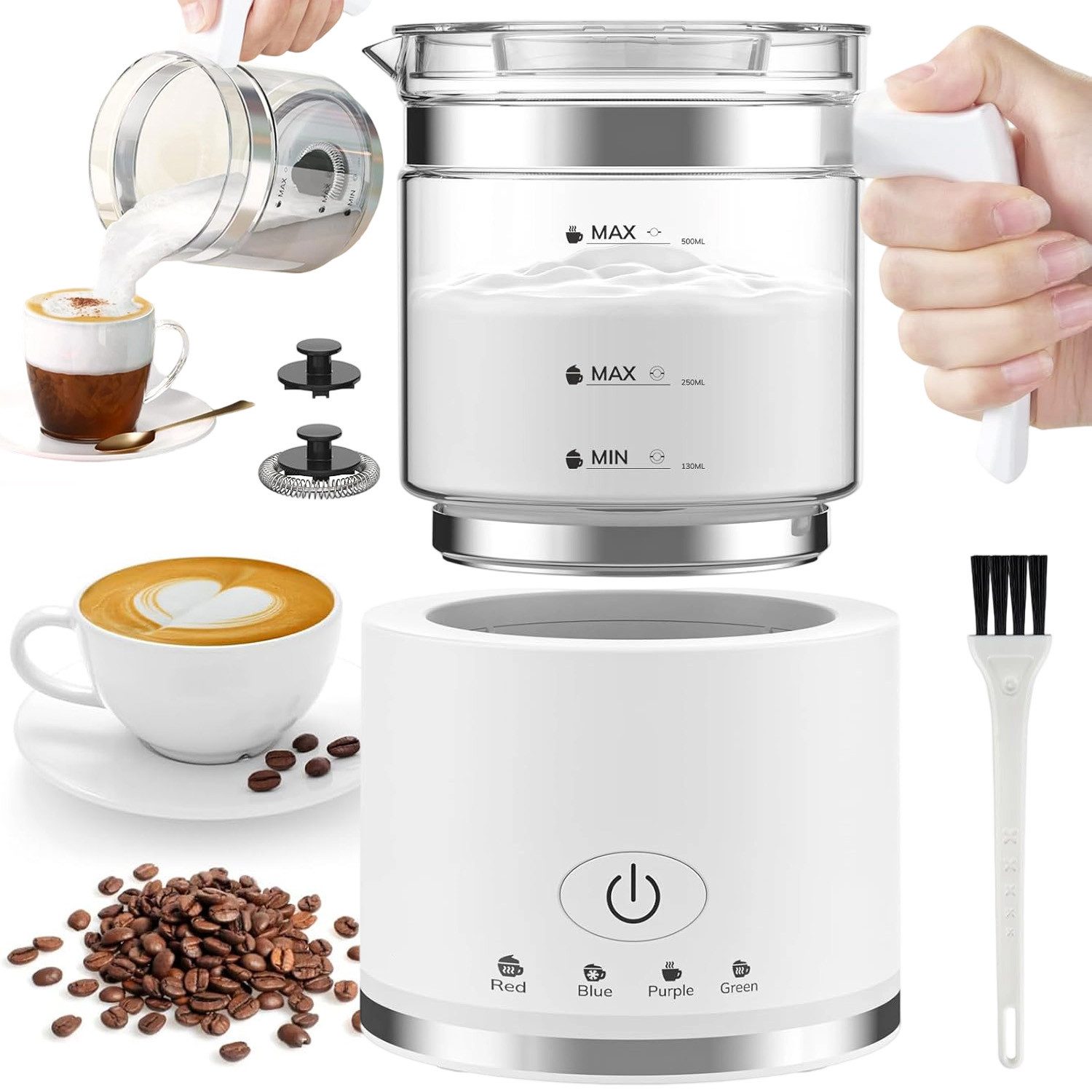 Milchaufschäumer Elektrisch, 4 in 1 Milchschäumer für Heißer und Kalter, 500ml
