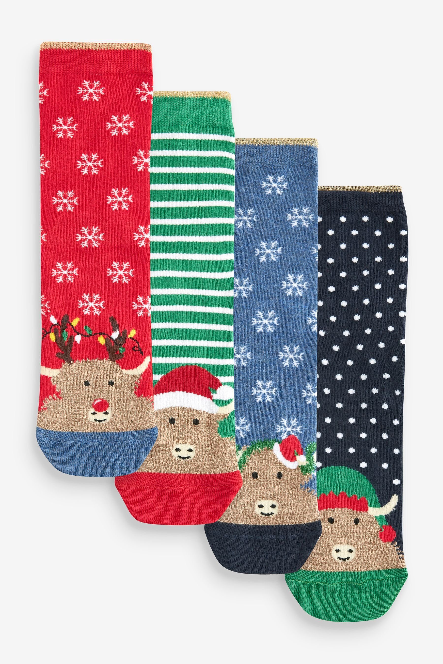 Next Kurzsocken Weihnachtssöckchen im 4er-Pack (1-Paar) Hamish The Highland Cow