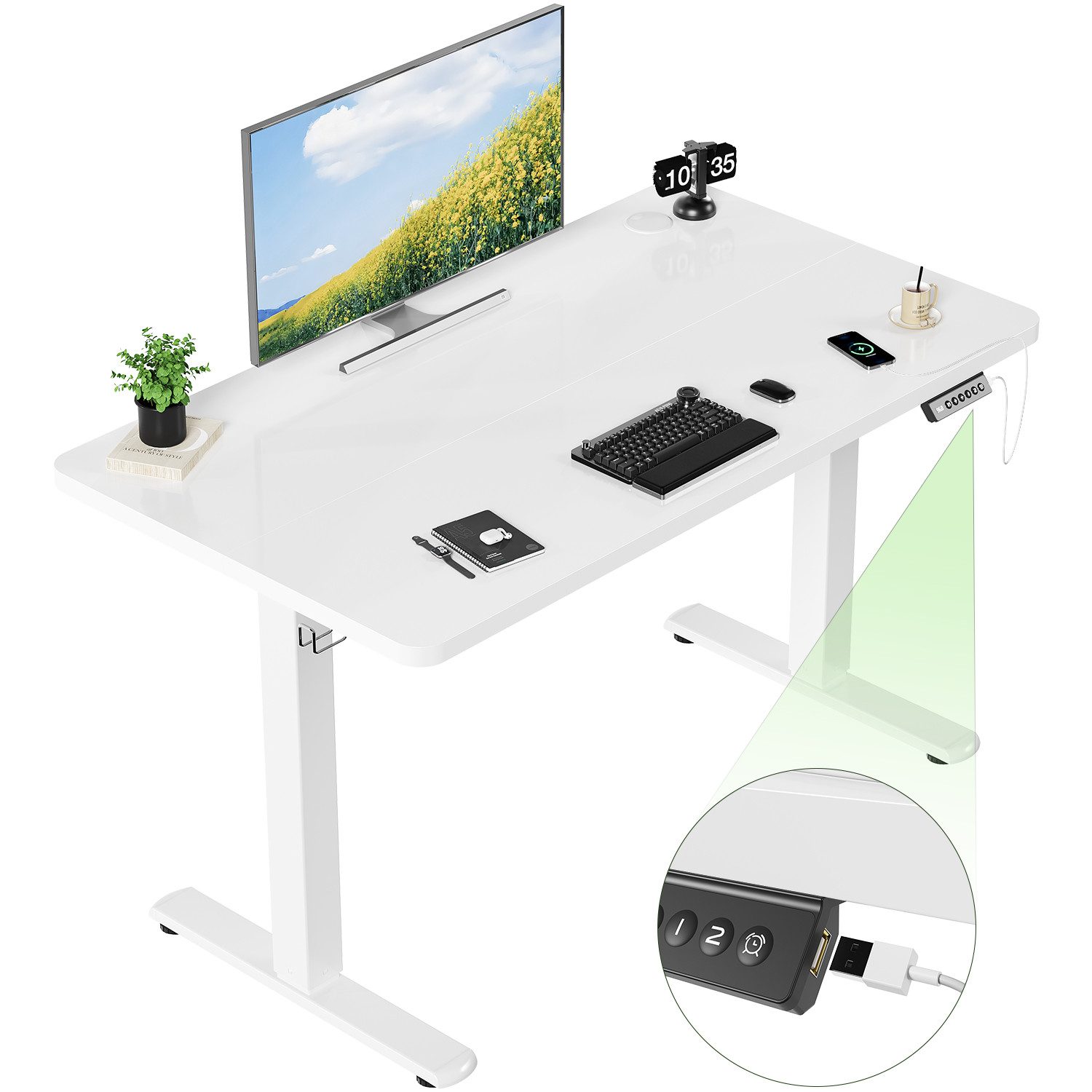 Furnicopia Schreibtisch Höhenverstellbarer mit USB-Ladefunktion und Wecker- günstig online kaufen