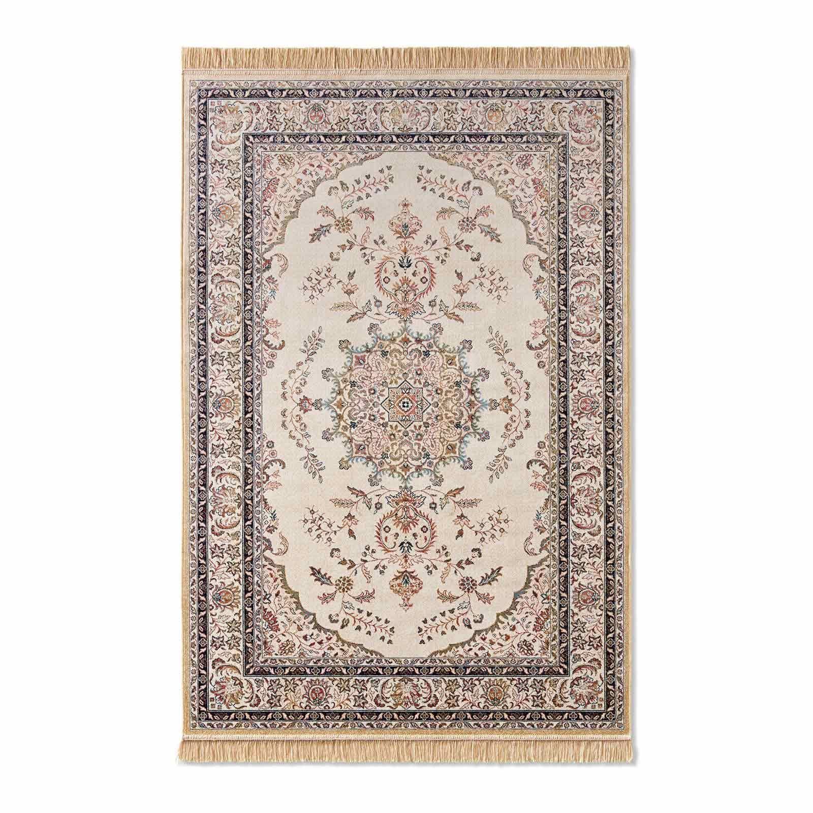 TaraCarpet Teppich Palazzo Royal Ghoum, rechteckig, Höhe: 6 mm, Medalion Seiden Optik beige Wohnzimmer Schlafzimmer Esszimmer 67x105