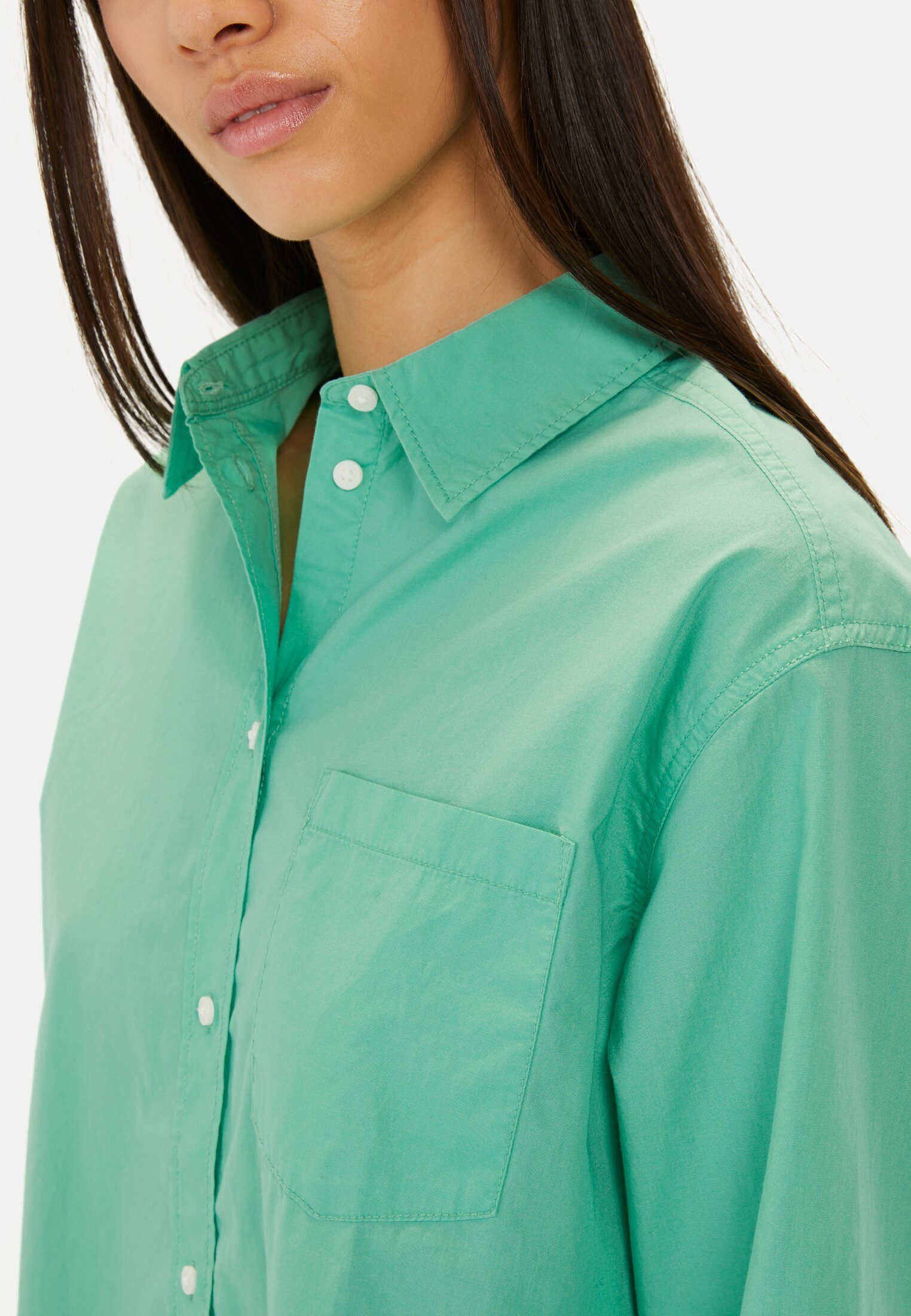 camel active Hemdbluse aus Baumwolle Langarm Button-Down unifarben