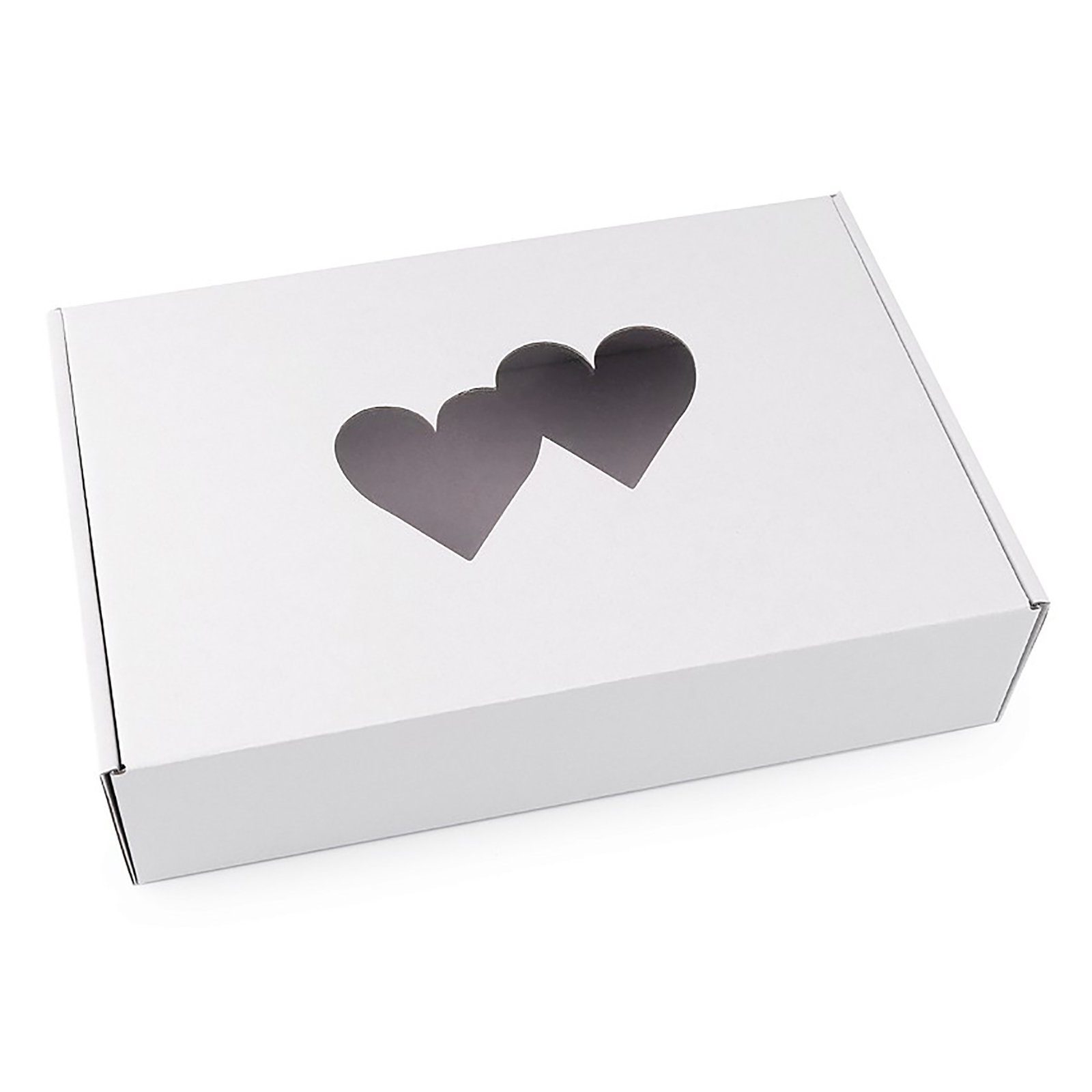 maDDma Geschenkbox 1 Geschenkschachtel Pappschachtel rechteckig Sichtfenster Herzform, 25 x 17 x 6 cm