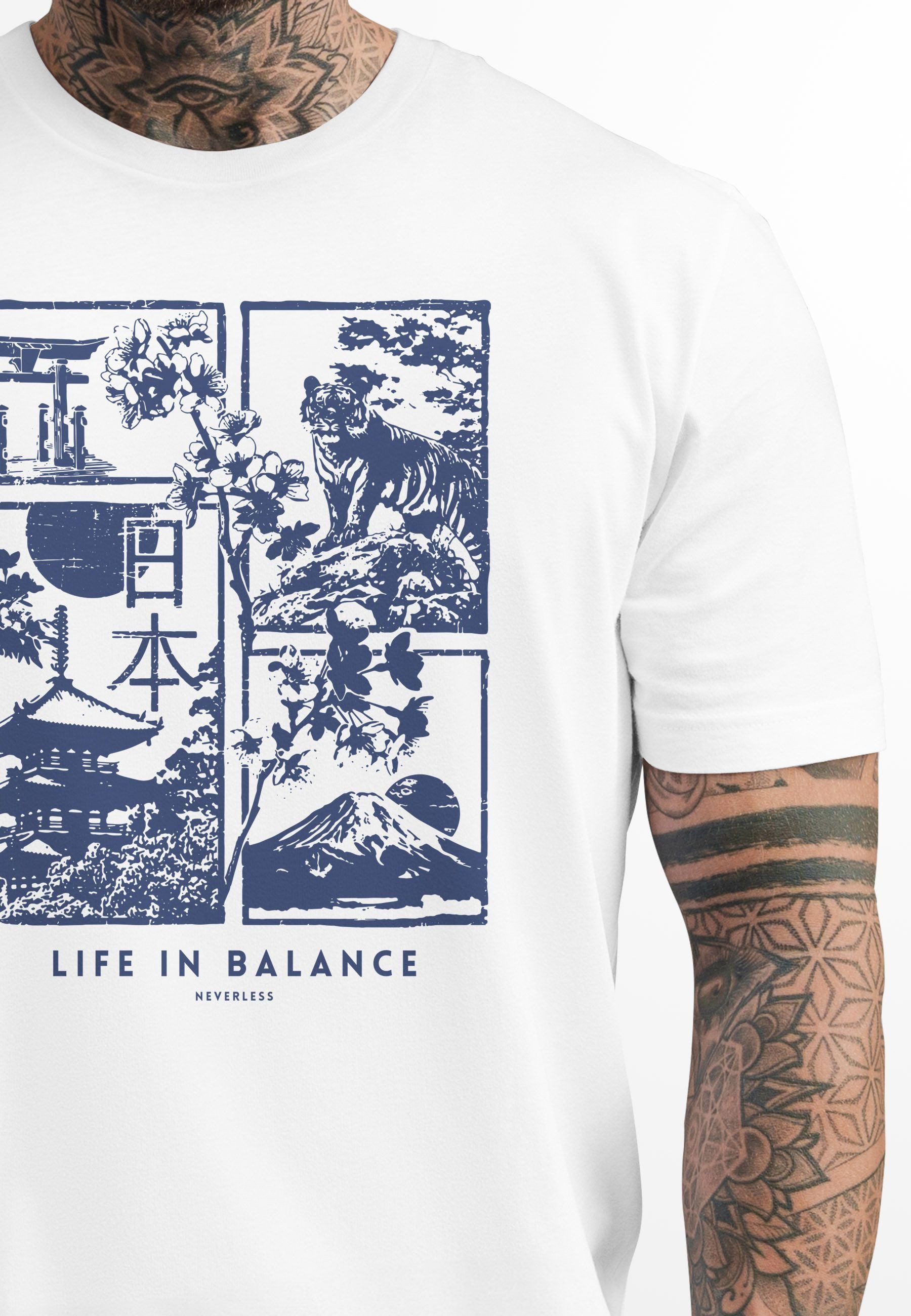 Neverless Print-Shirt Herren T-Shirt Japan Fuji Motiv Grafikshirt Life in B günstig online kaufen
