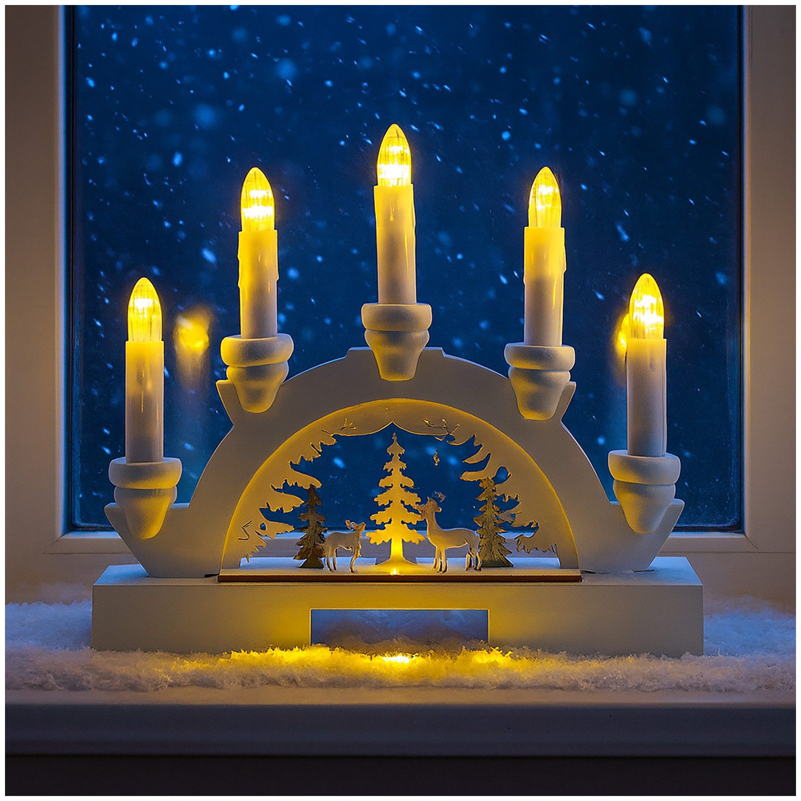 HTI-Living Schwibbogen LED Schwibbogen weiß mit Rehen im Wald (1-tlg), Lichterbogen Weihnachtsdeko batteriebetrieben