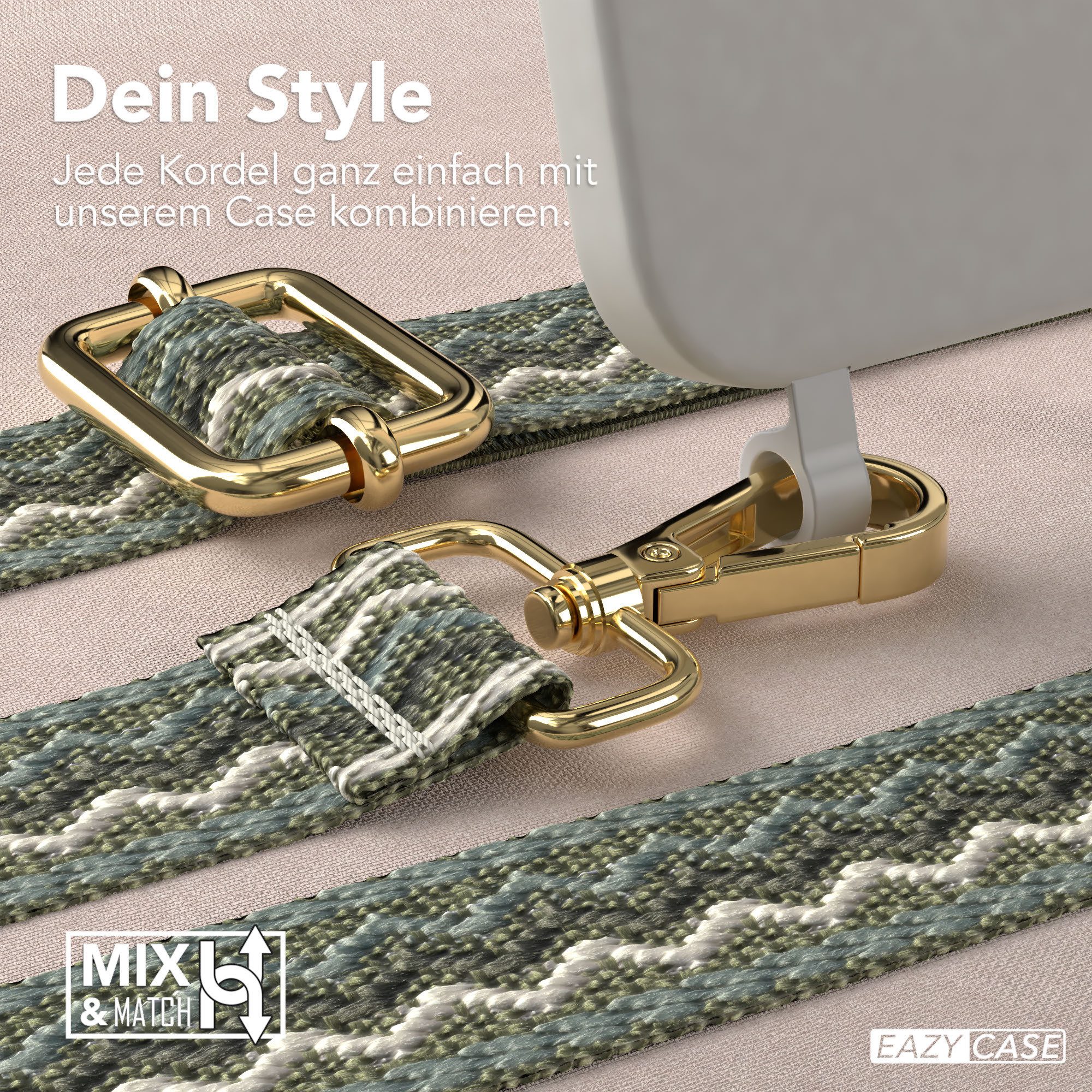 EAZY CASE Handykette 2in1 TPU Hülle mit Band für Apple iPhone 16 Pro 6,3 Zoll, Handykordel Smartphonekette Wave abnehmbar 2in1 Handyhülle Case Grün