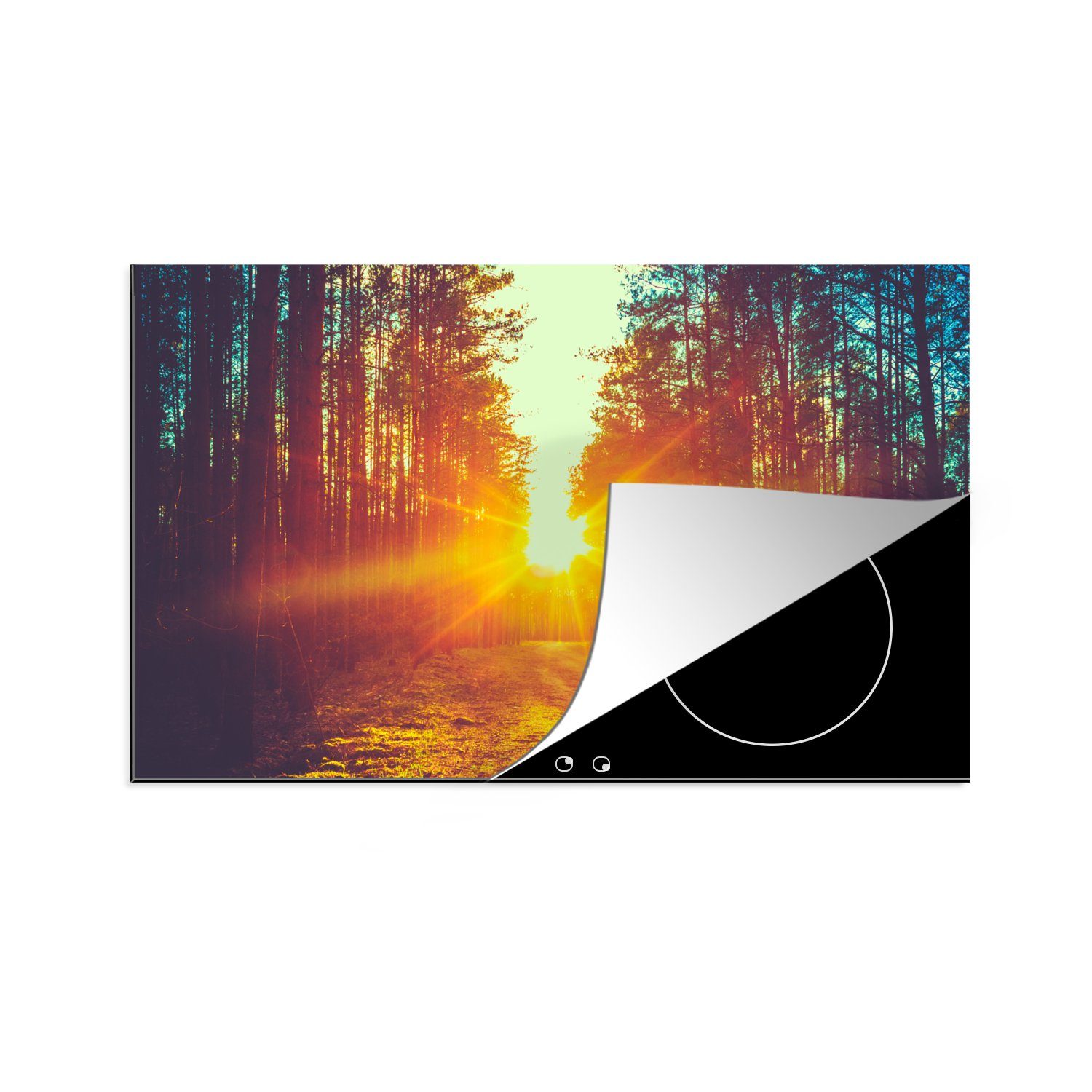 MuchoWow Herdblende-/Abdeckplatte Sonnenuntergang - Bäume - Wald - Natur, Vinyl, (1 tlg), 81x52 cm, Ceranfeldabdeckung, Arbeitsplatte für küche