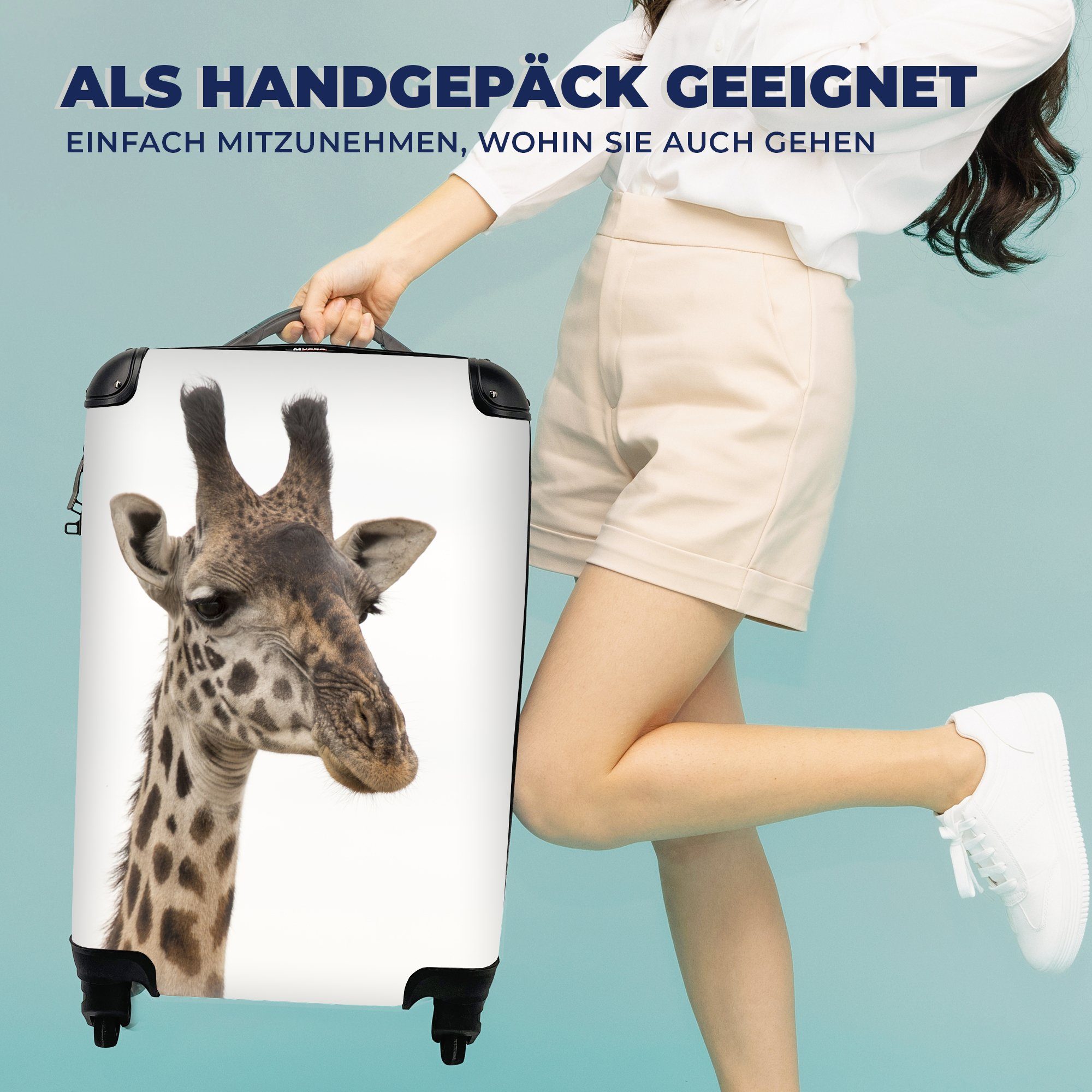 Reisekoffer 4 MuchoWow Handgepäckkoffer Tier - Reisetasche Giraffe Weiß, Handgepäck - mit Ferien, für Trolley, rollen, Rollen,